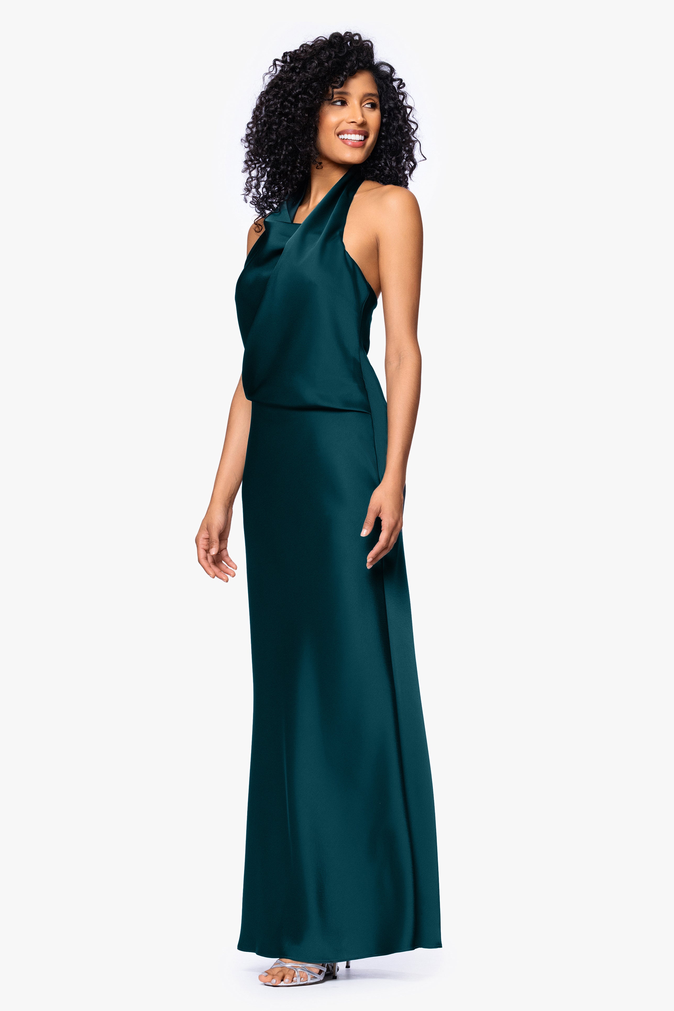 "Erica" Satin Halter Neck Floor Length Dress