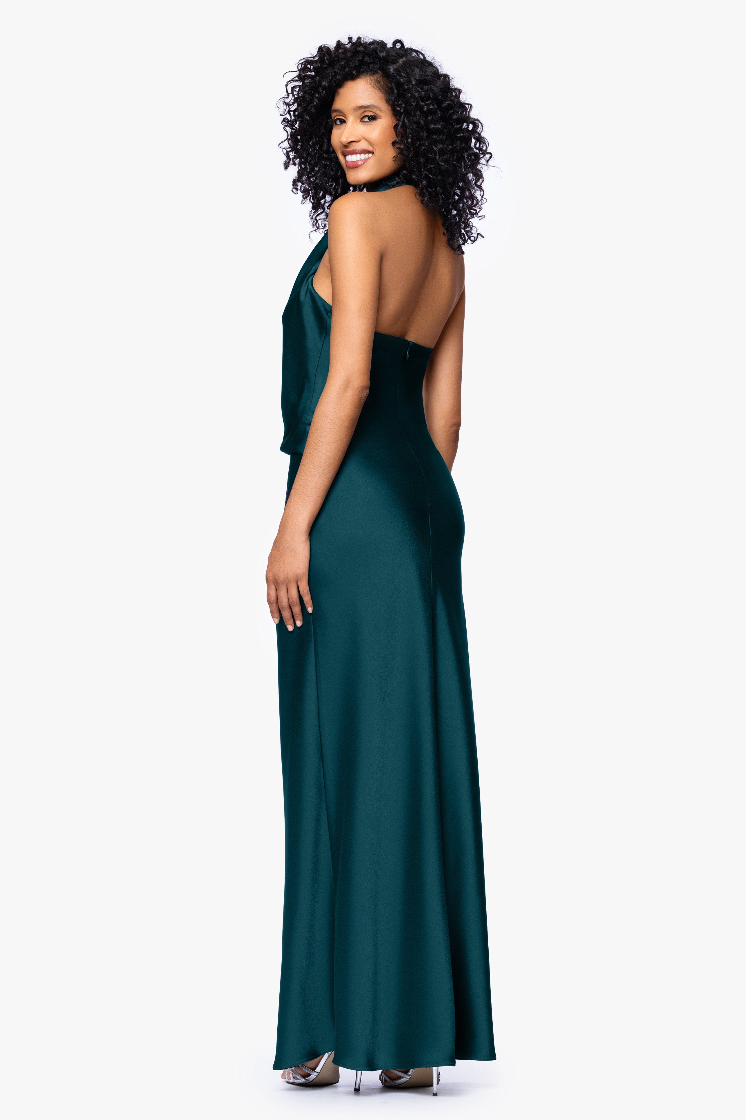 "Erica" Satin Halter Neck Floor Length Dress