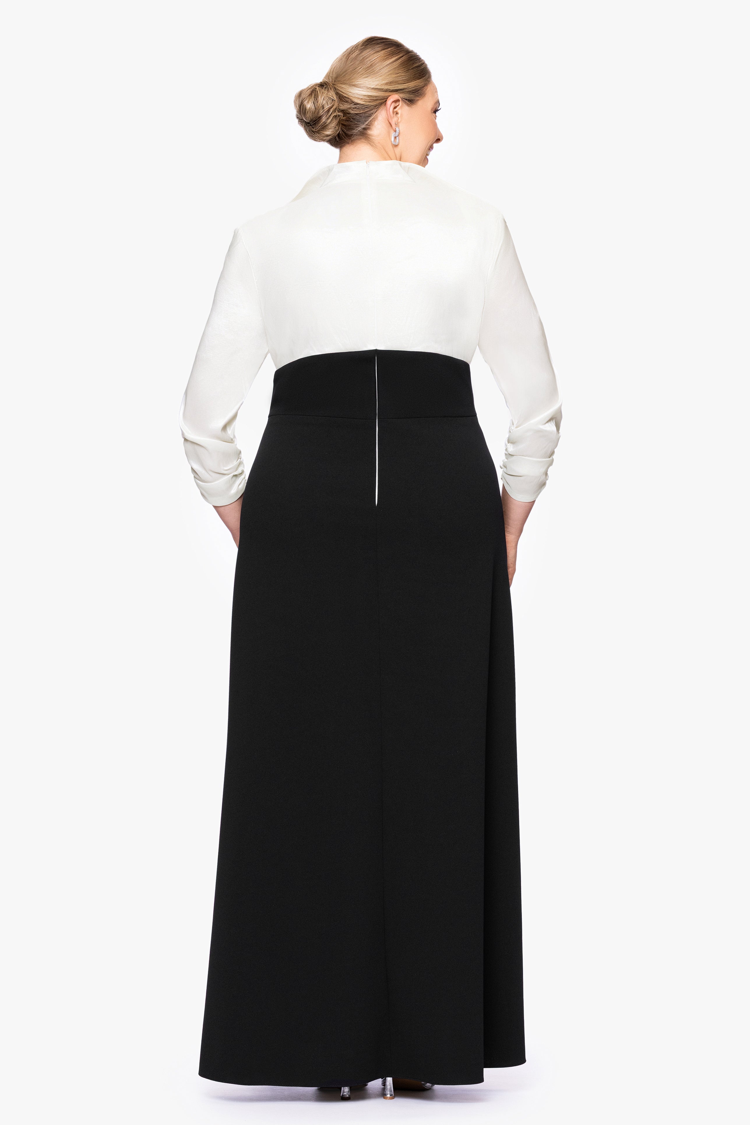 Plus "Beth" Taffeta and Scuba Crepe A-Line Floor Length Dress