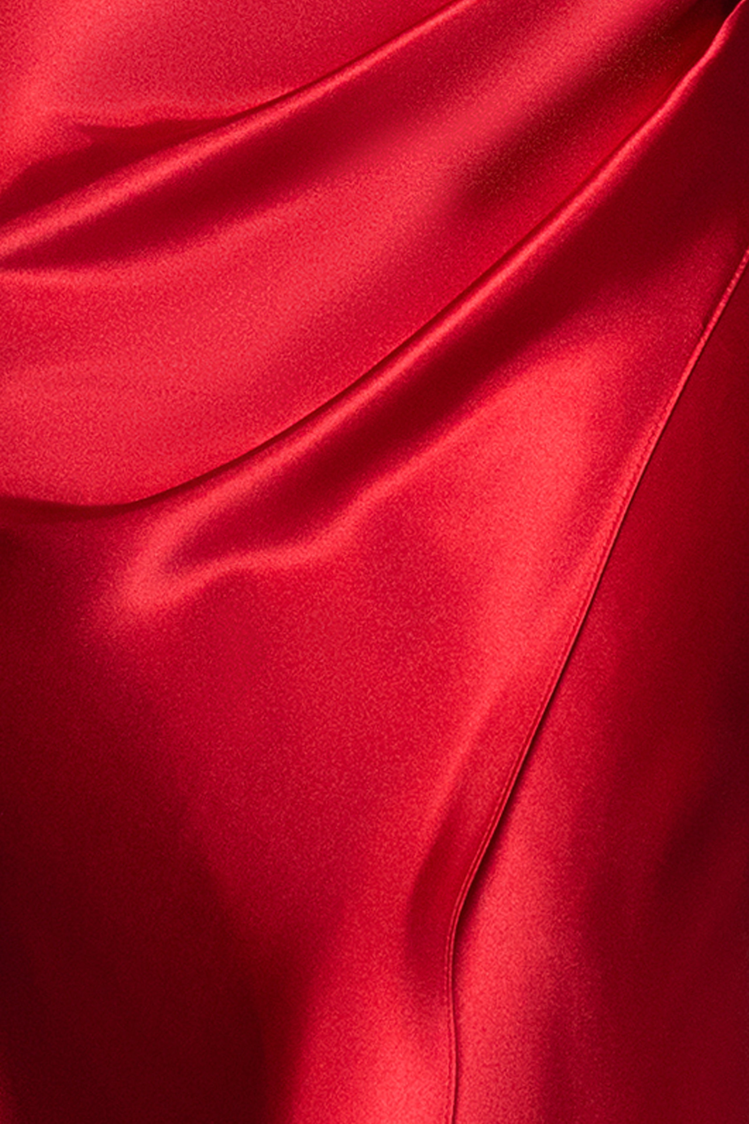 "Antonia" Satin Cowl Halter Neck Rouched Floor Length Dress