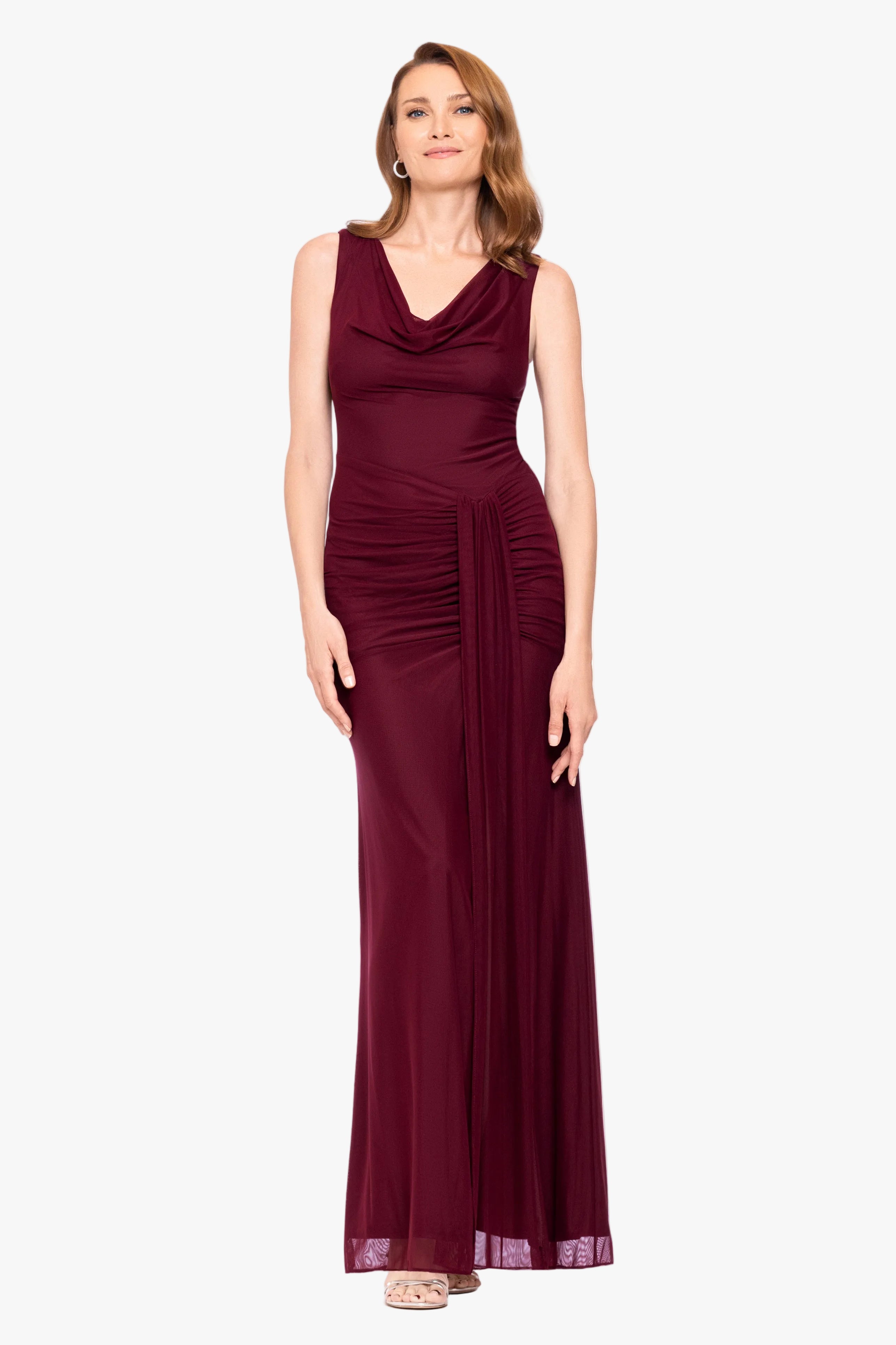 "Adrianna" Stretch Mesh Draped Neck Dress
