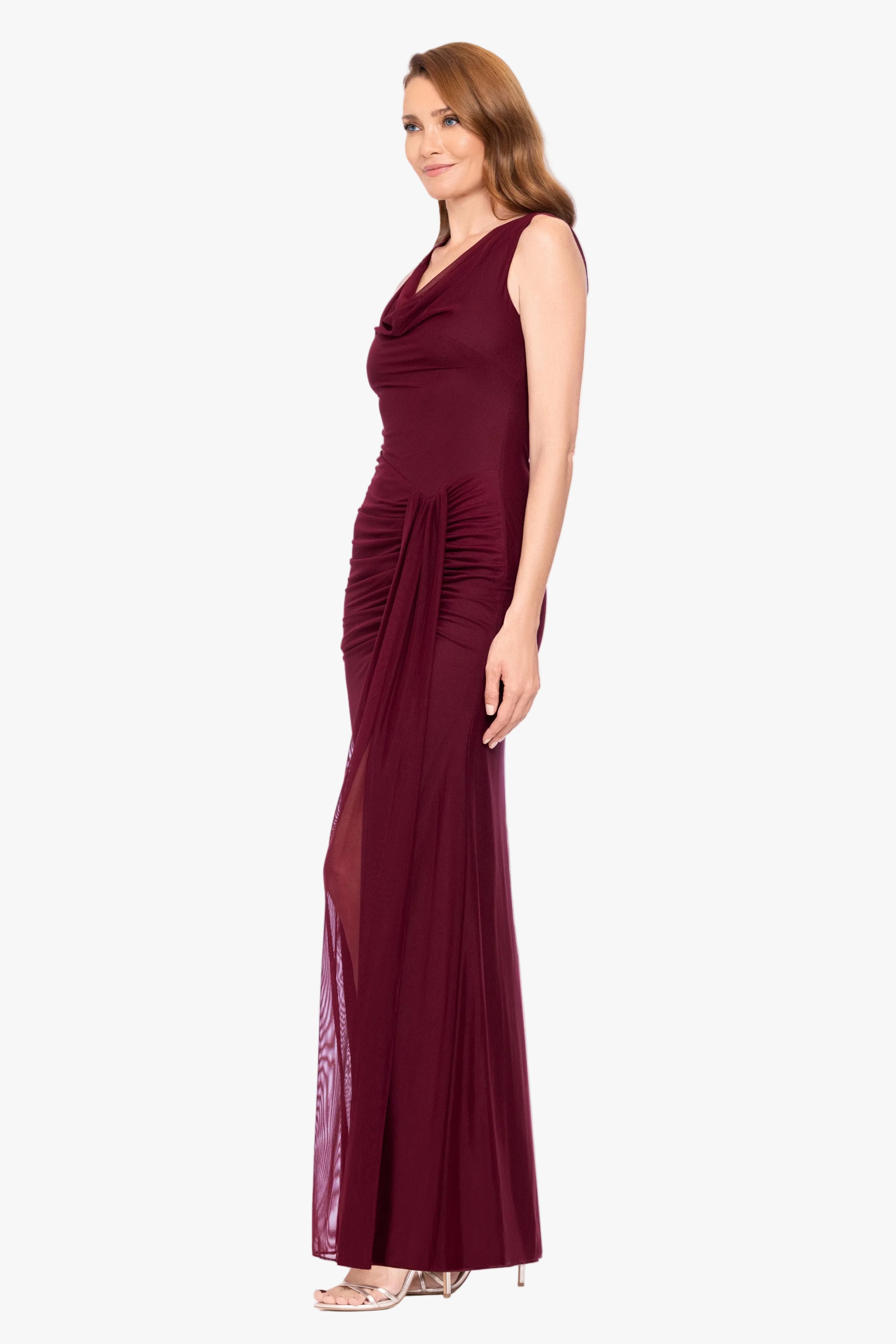 "Adrianna" Stretch Mesh Draped Neck Dress
