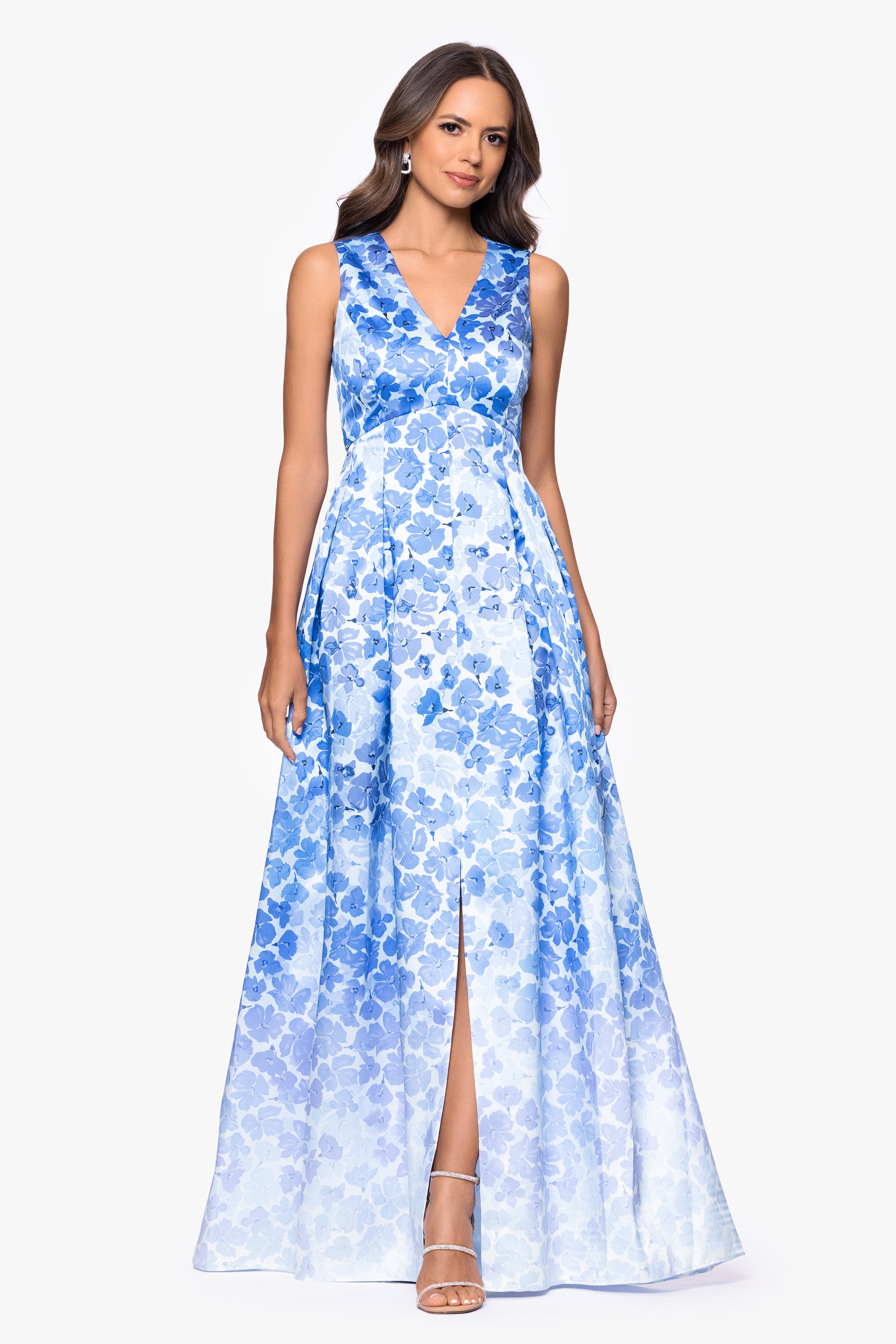 "Leighton" Print Mikado Ombre Floor Length Dress