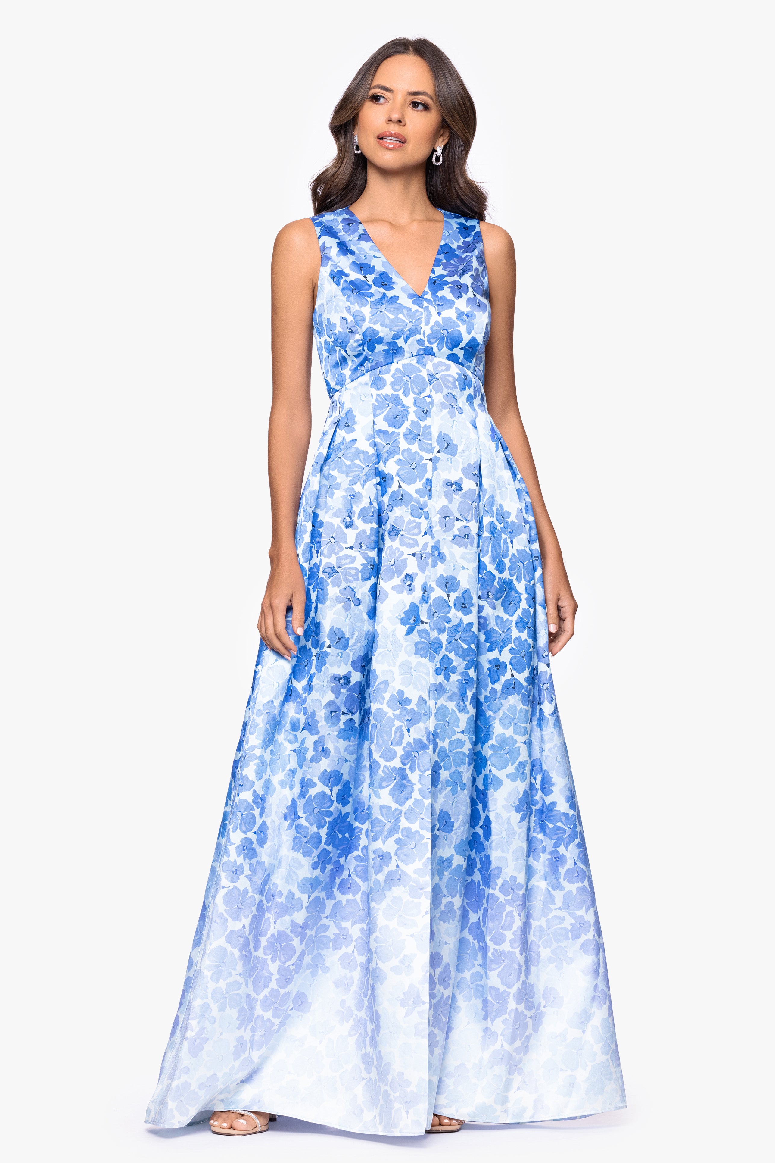 "Leighton" Print Mikado Ombre Floor Length Dress