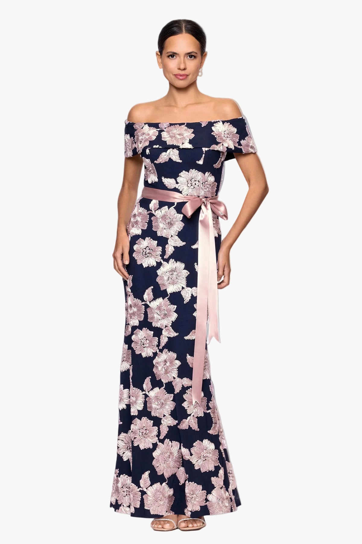 "Georgette" Soutache Off The Shoulder Ribbon Dress