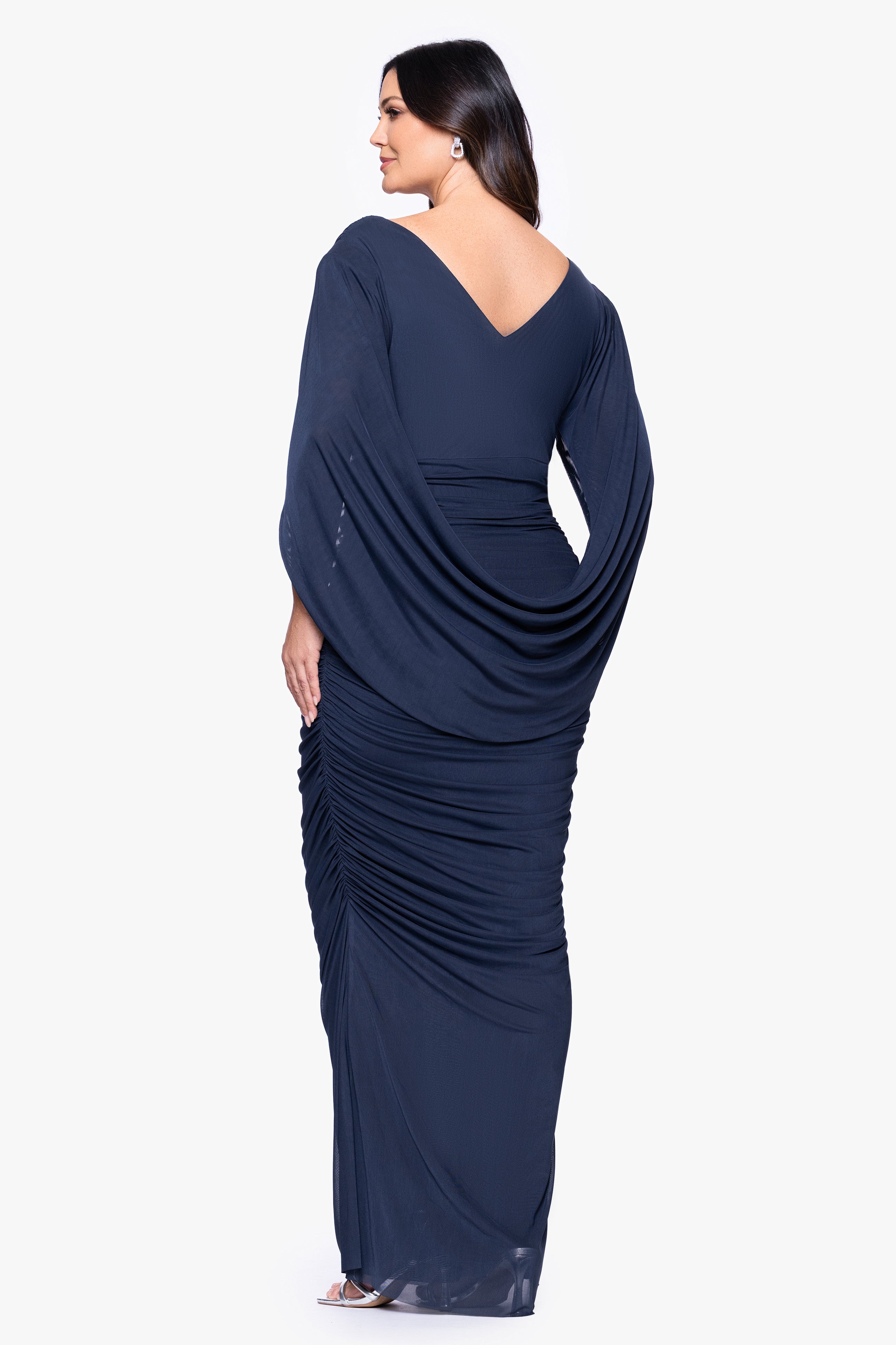 Plus "Kristen" Mesh Drape Back Floor Length Dress