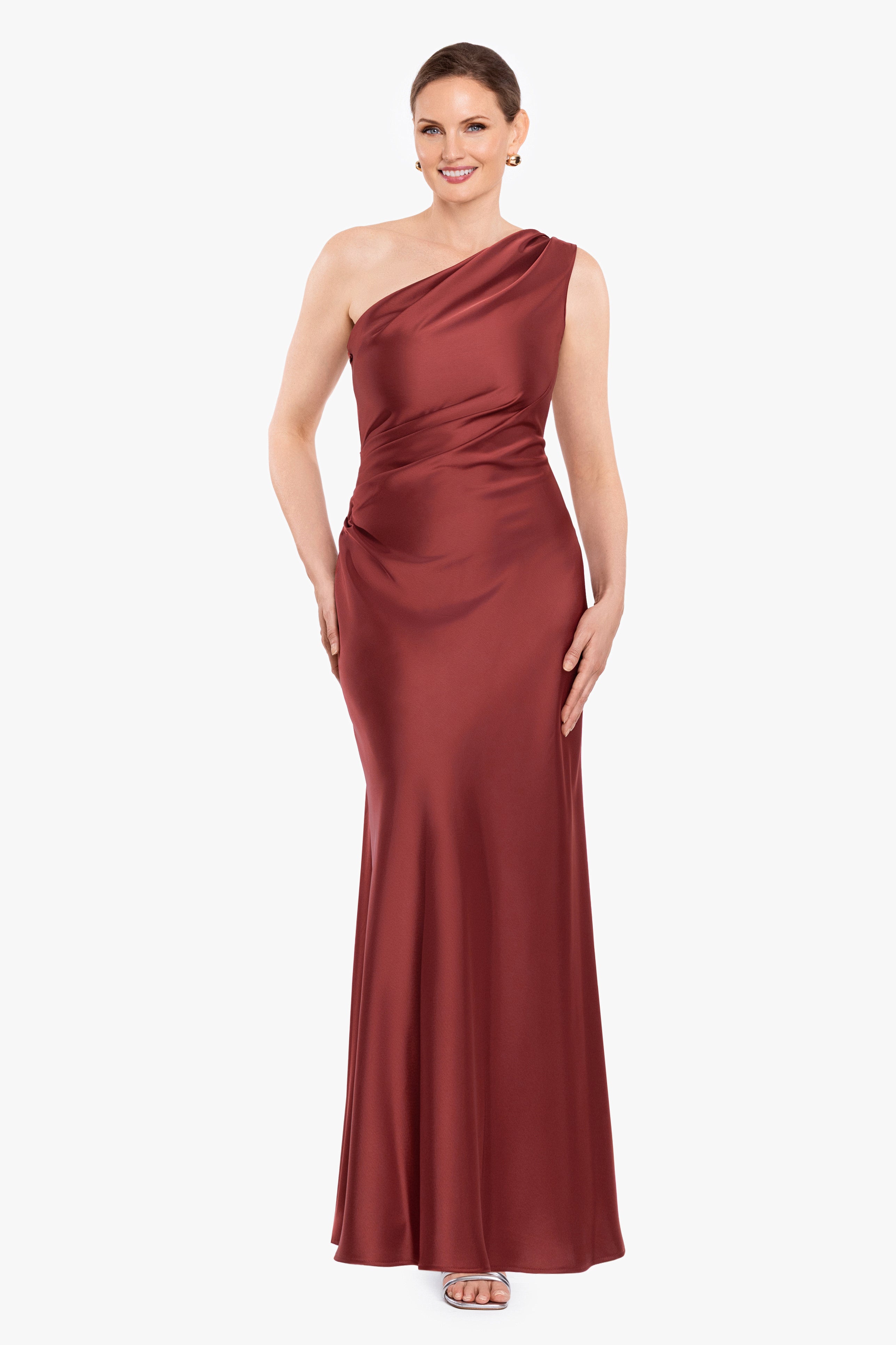 Petite "Magnolia" Satin One Shoulder Dress