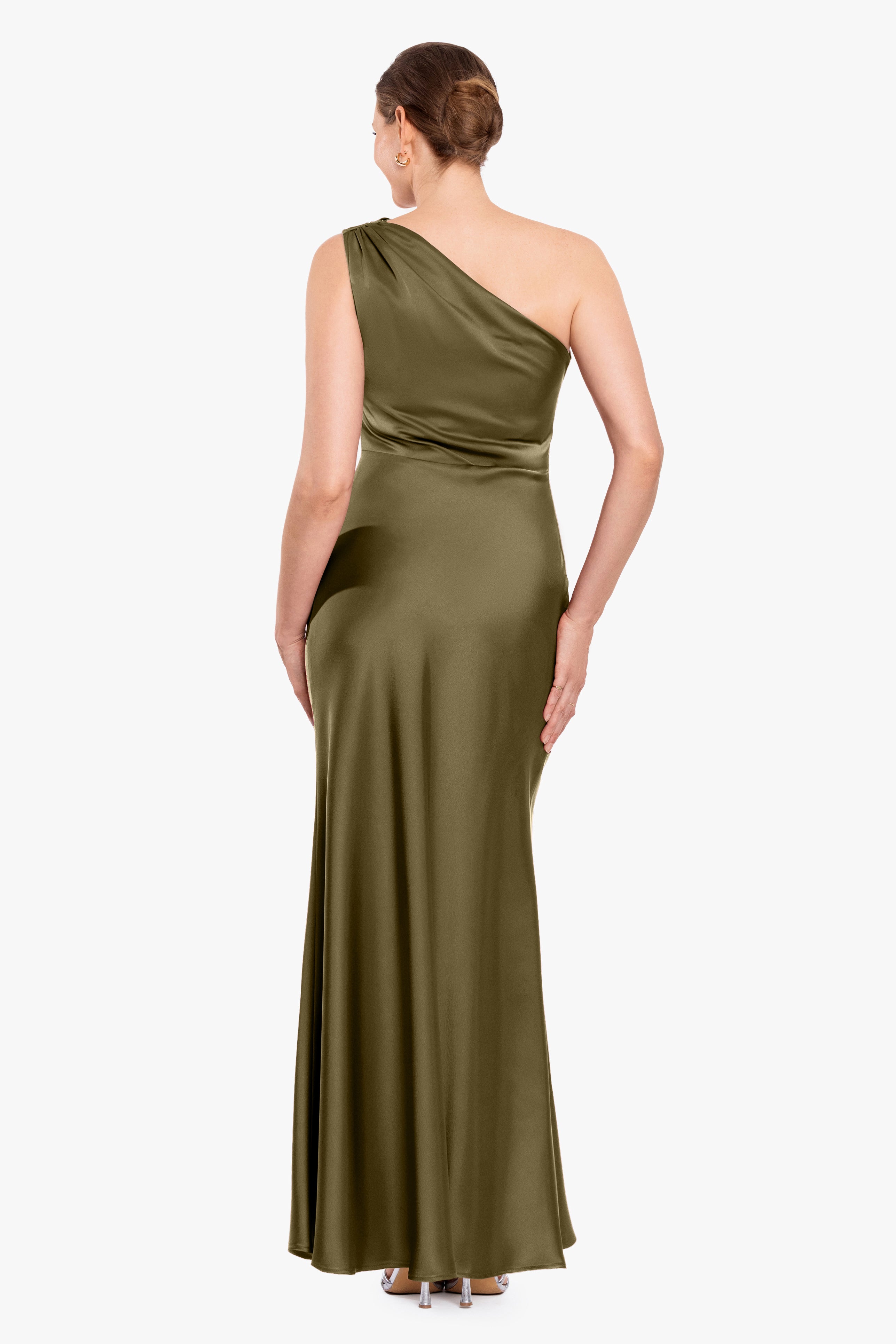 Petite "Magnolia" Satin One Shoulder Dress