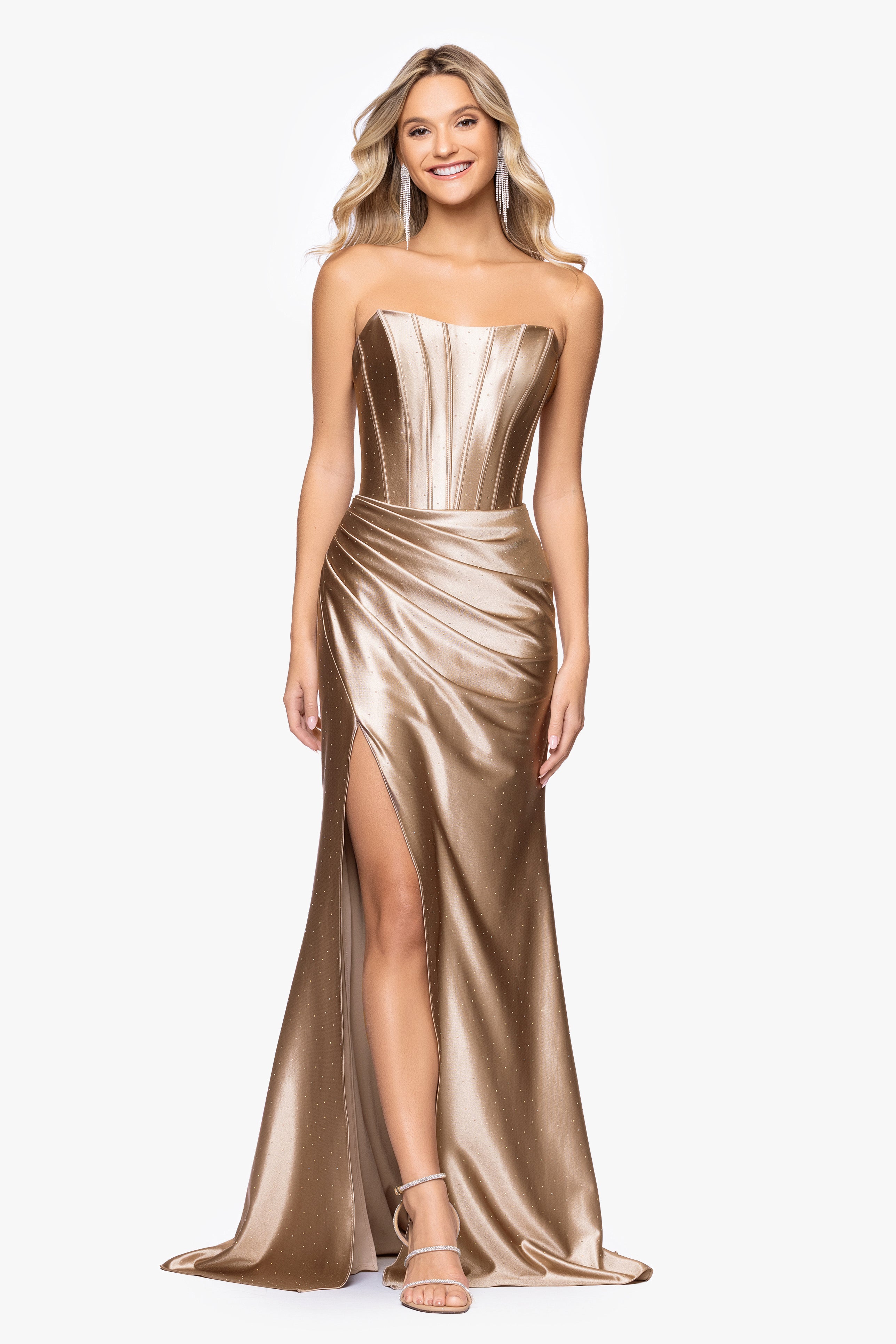 "Kenya" Satin Strapless Corset Floor Length Dress