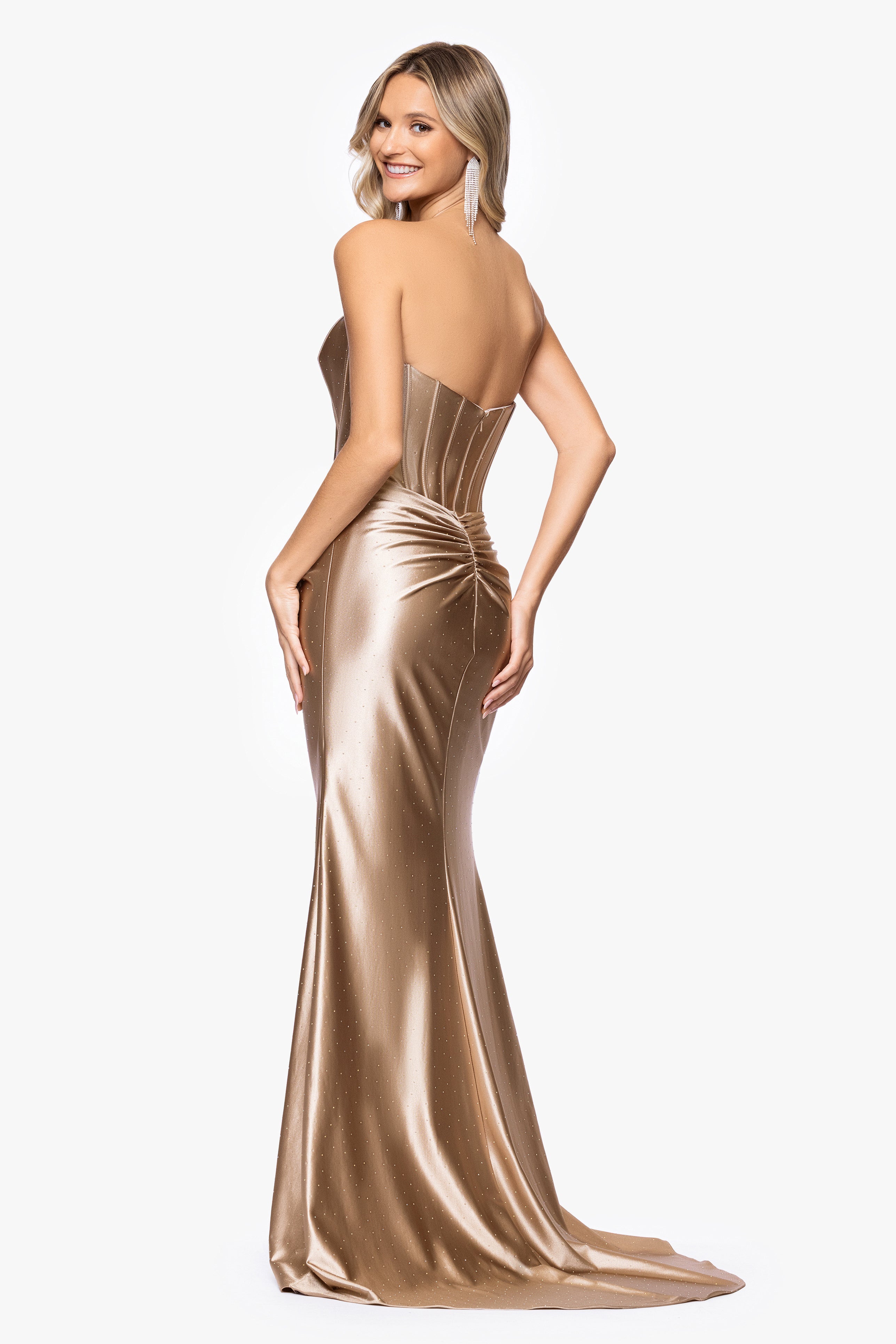 "Kenya" Satin Strapless Corset Floor Length Dress