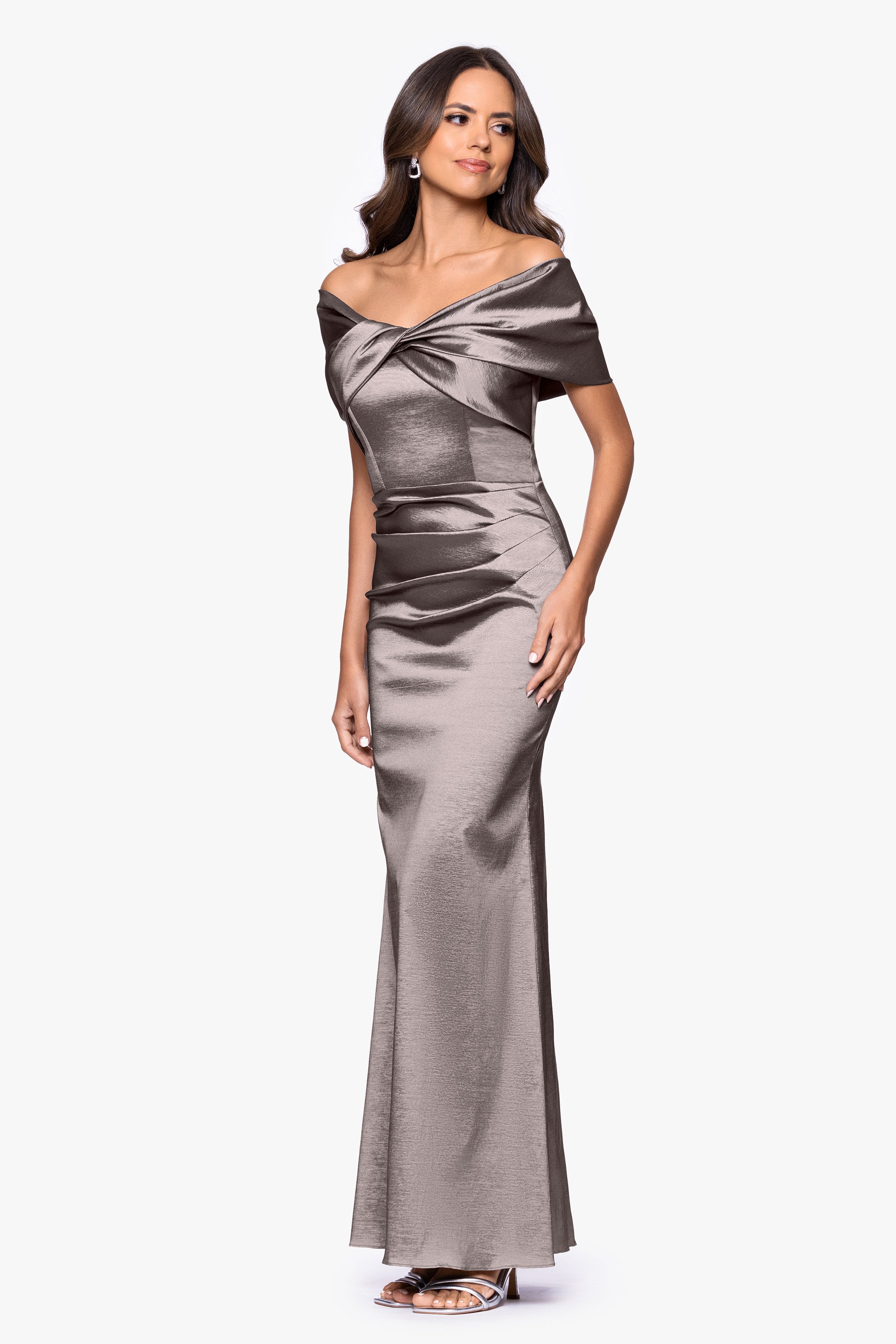 "Gia" Taffeta Twist Off the Shoulder Dress