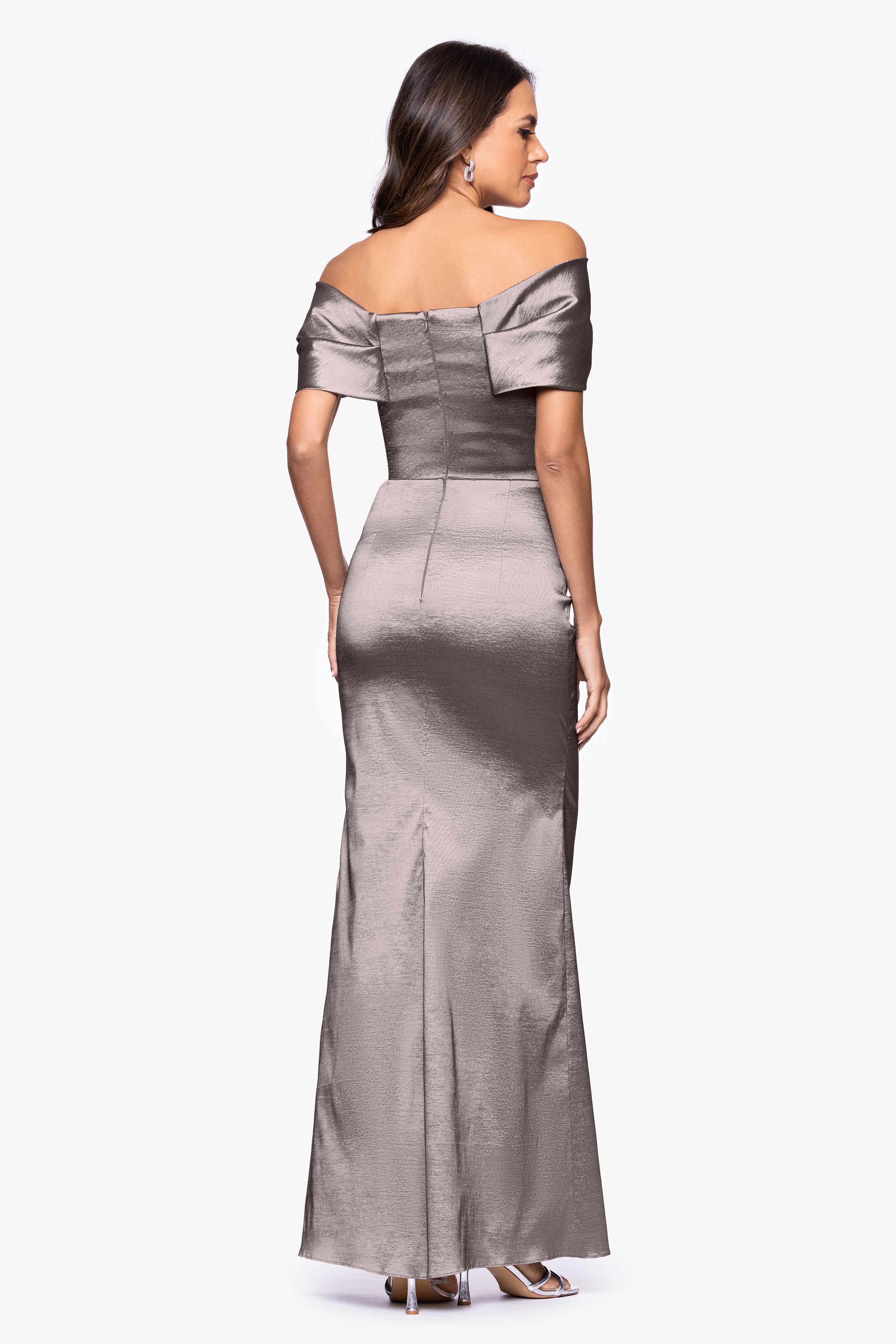 "Gia" Taffeta Twist Off the Shoulder Dress
