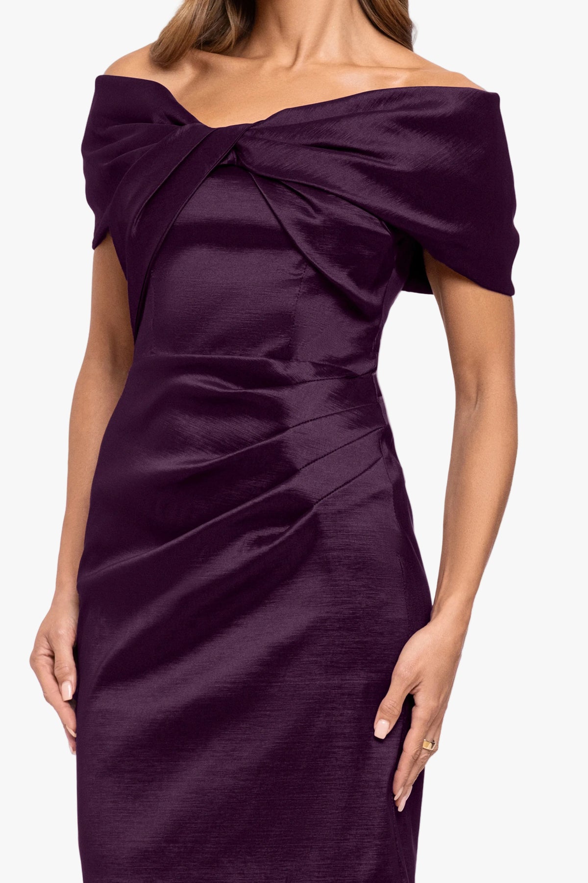"Gia" Taffeta Twist Off the Shoulder Dress