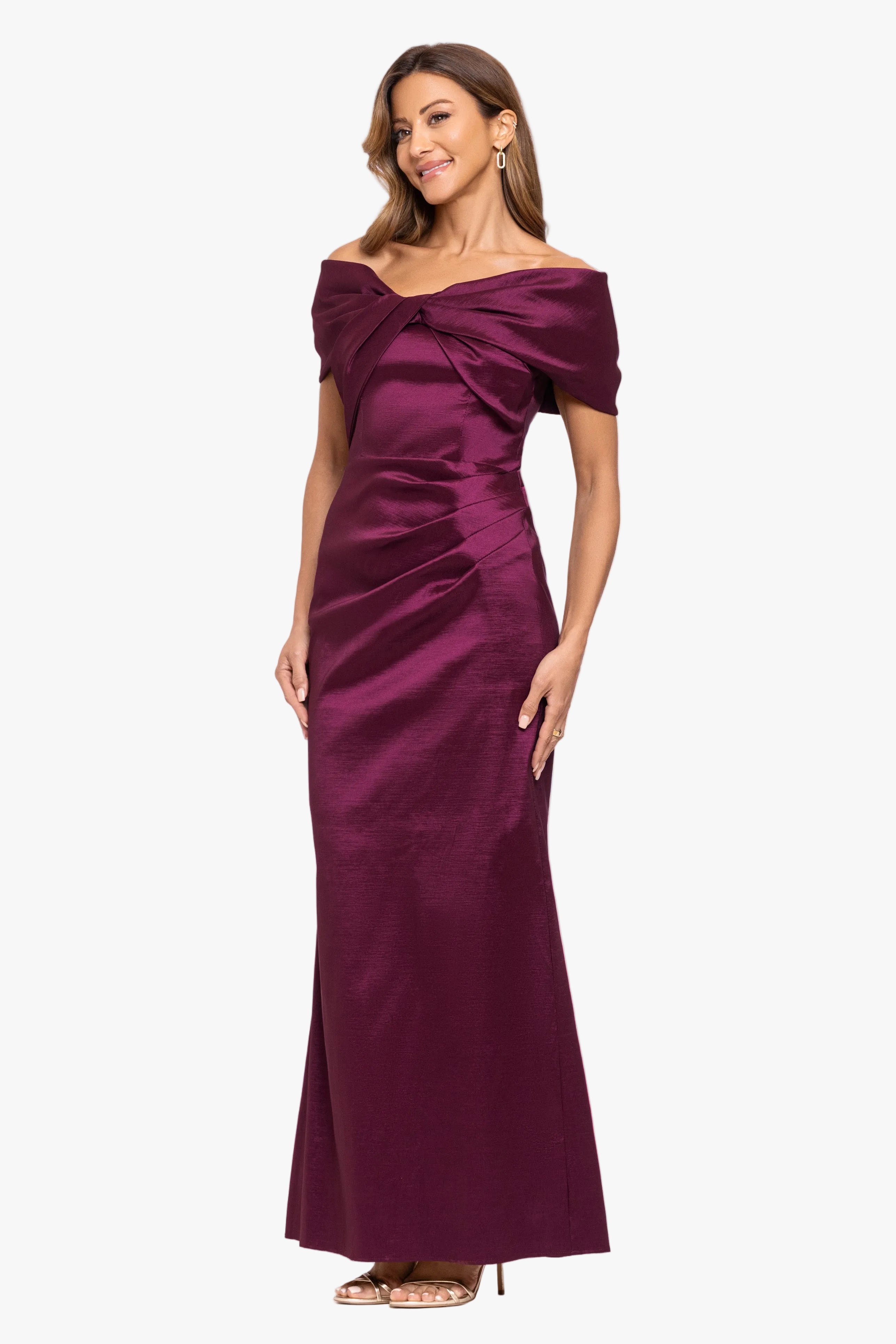 "Gia" Taffeta Twist Off the Shoulder Dress