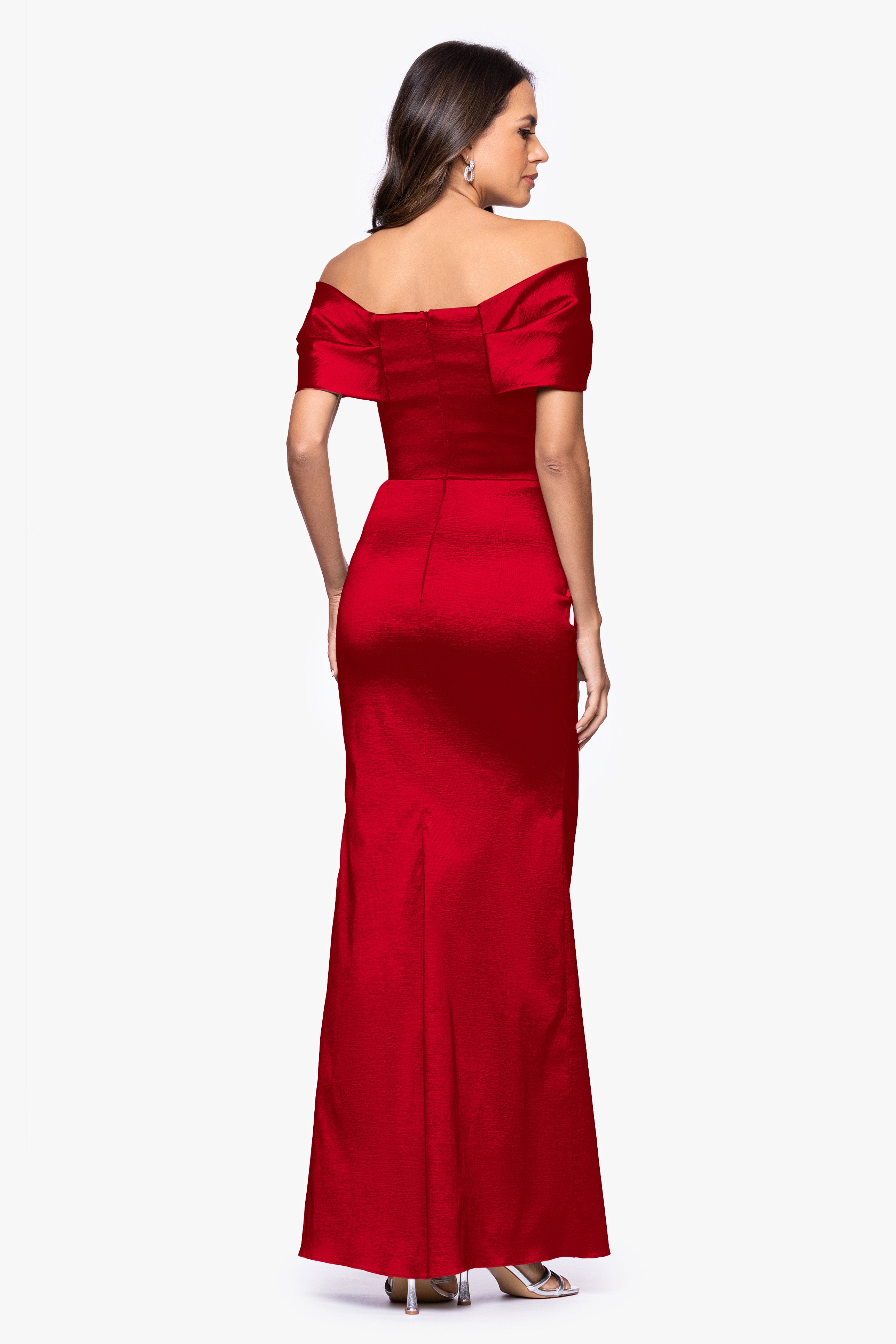 "Gia" Taffeta Twist Off the Shoulder Dress