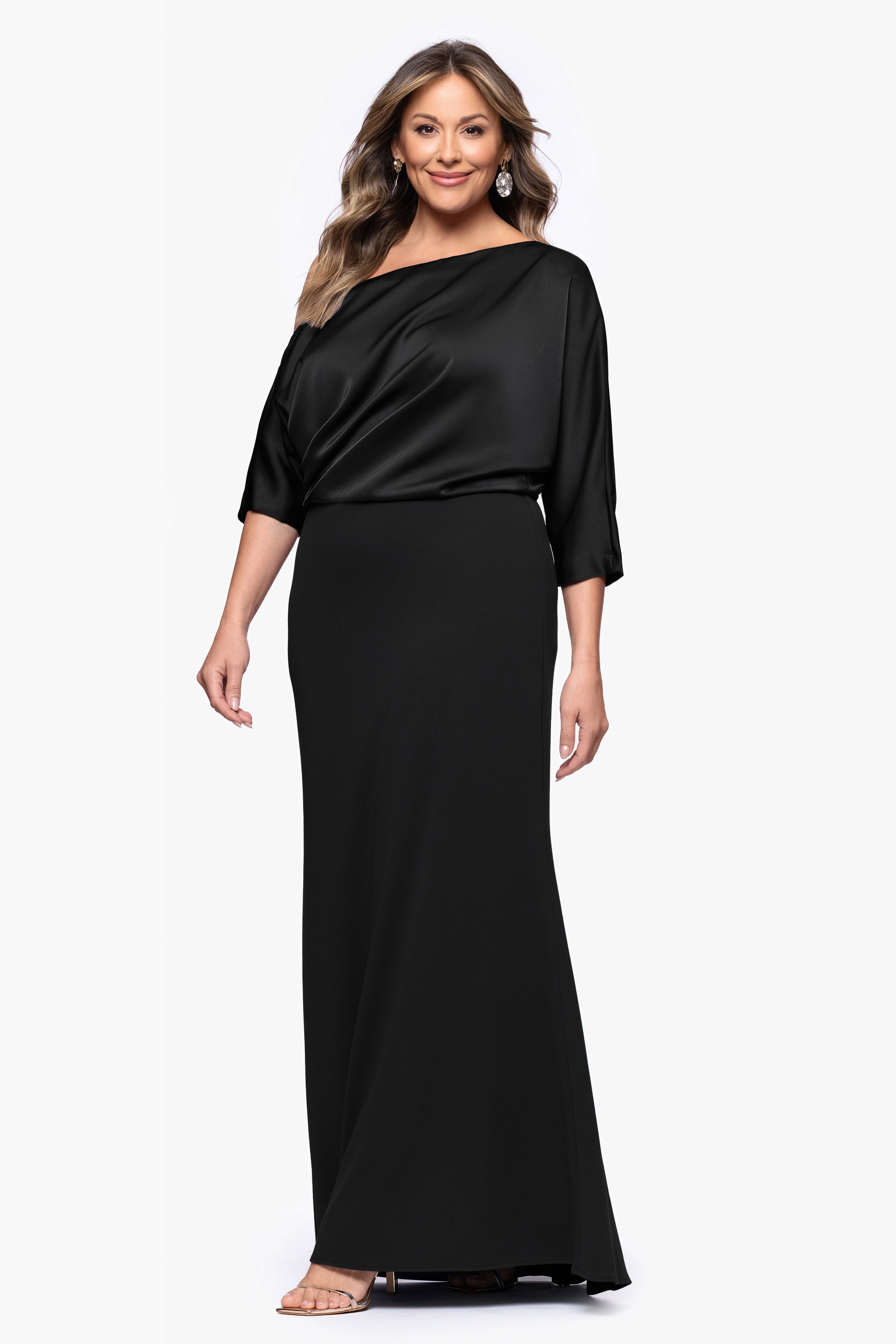 Plus "Ana" Scuba Crepe & Satin Drop Shoulder Dress