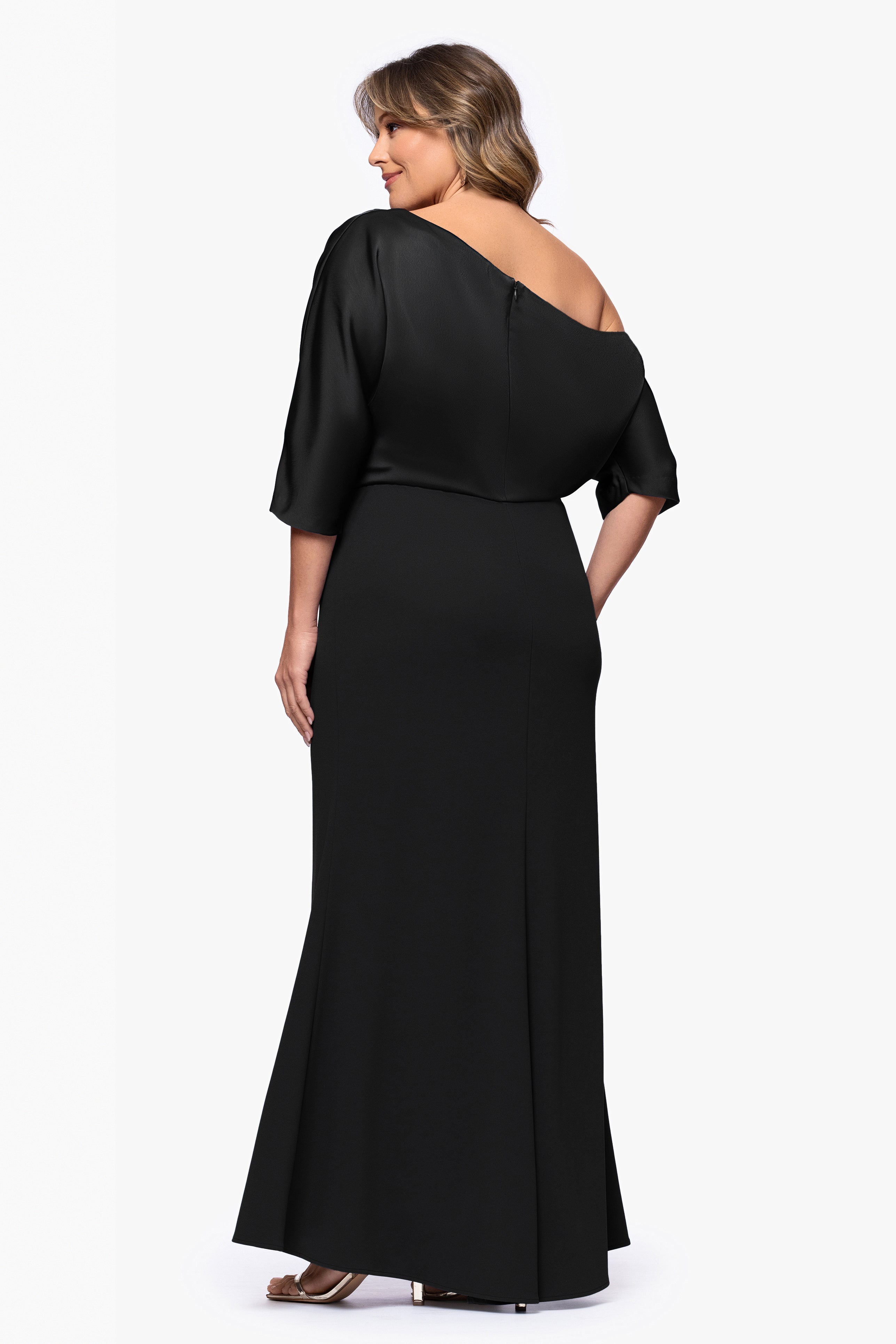 Plus "Ana" Scuba Crepe & Satin Drop Shoulder Dress