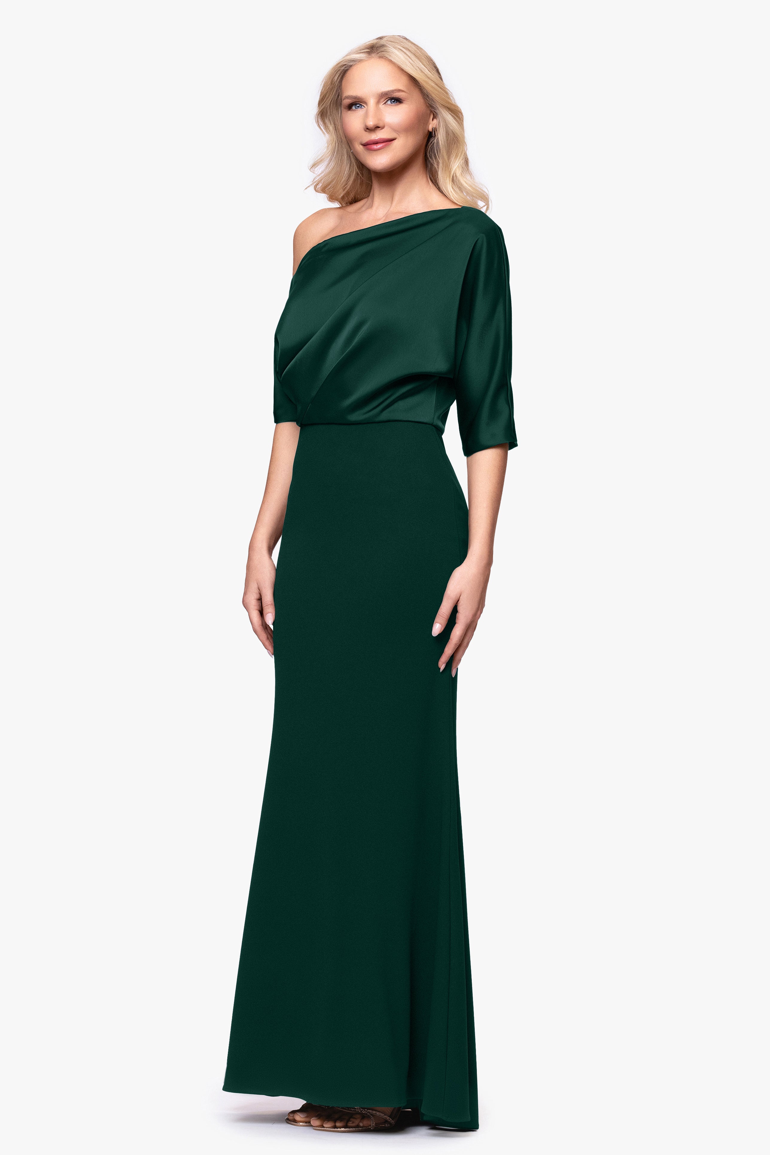 "Ana" Scuba Crepe & Satin Drop Shoulder Dress