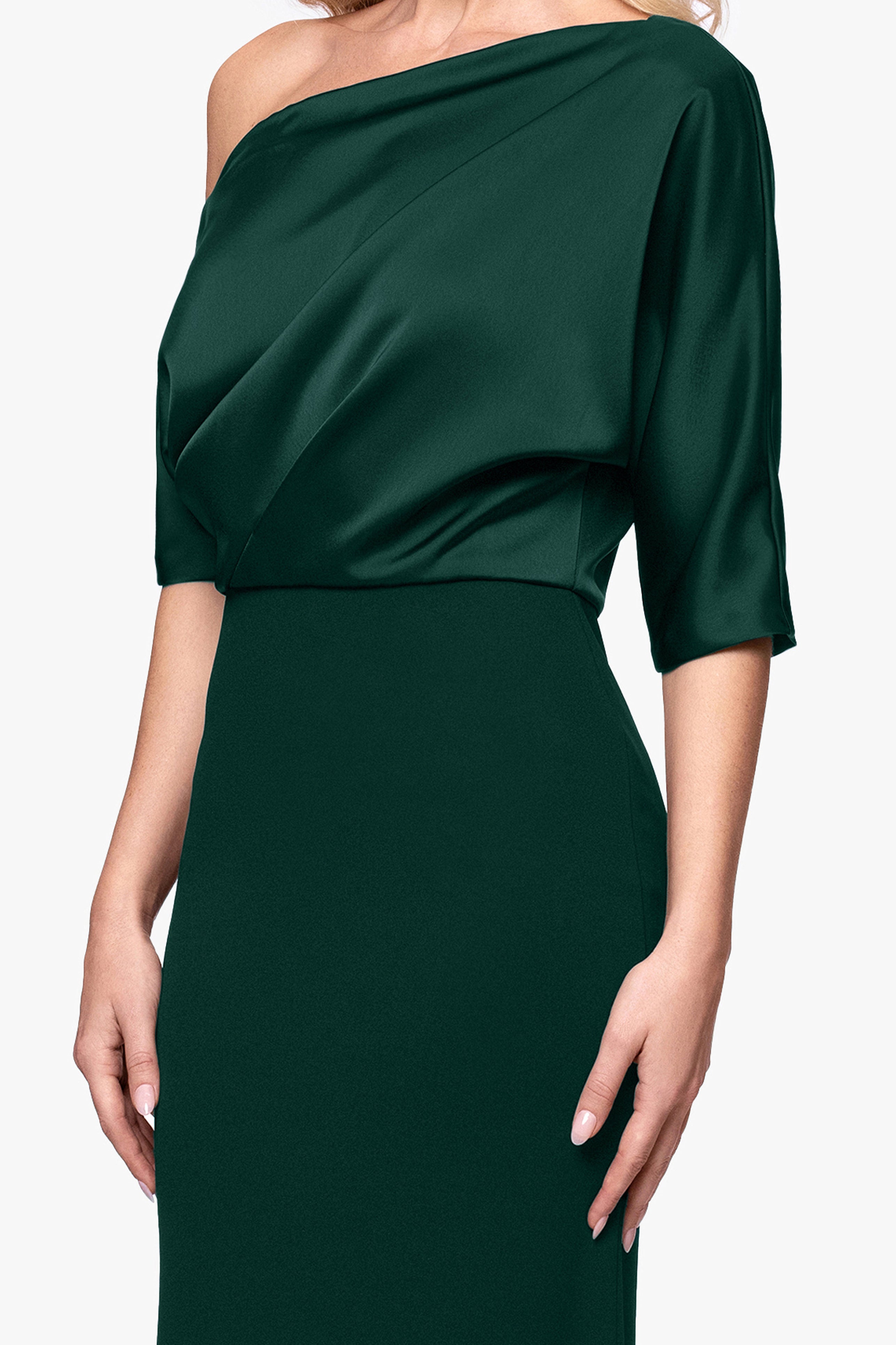 "Ana" Scuba Crepe & Satin Drop Shoulder Dress