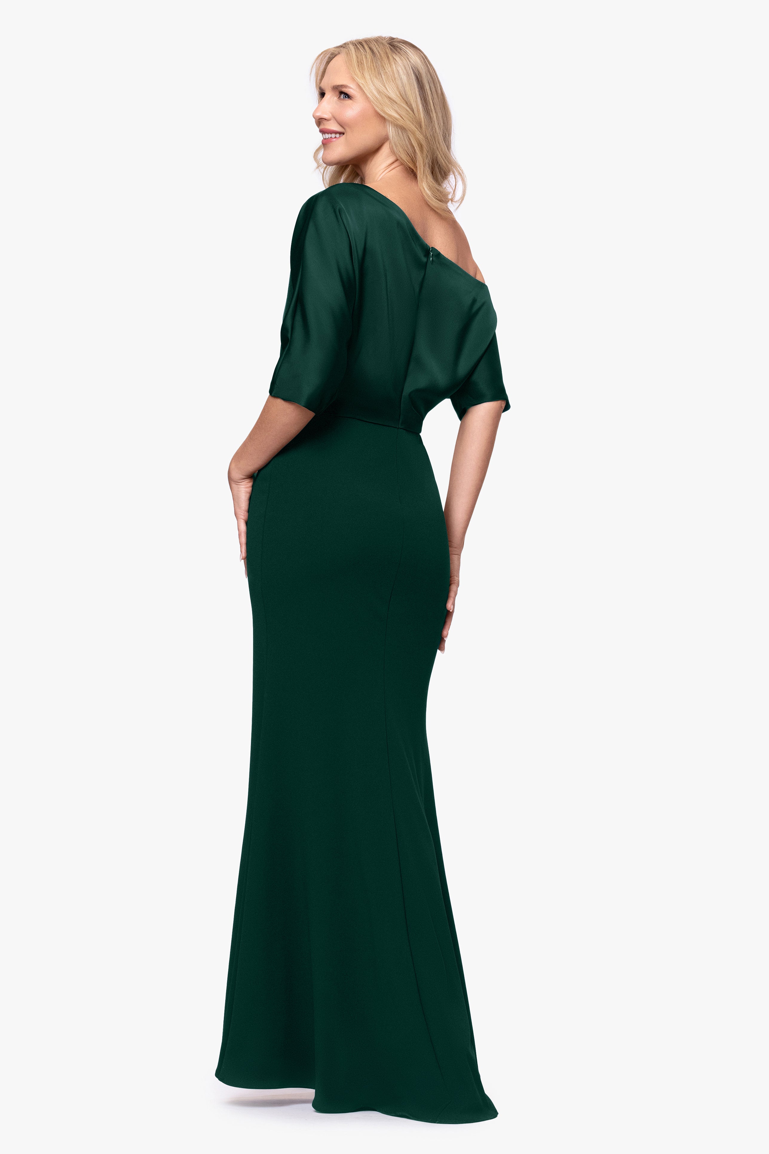 "Ana" Scuba Crepe & Satin Drop Shoulder Dress