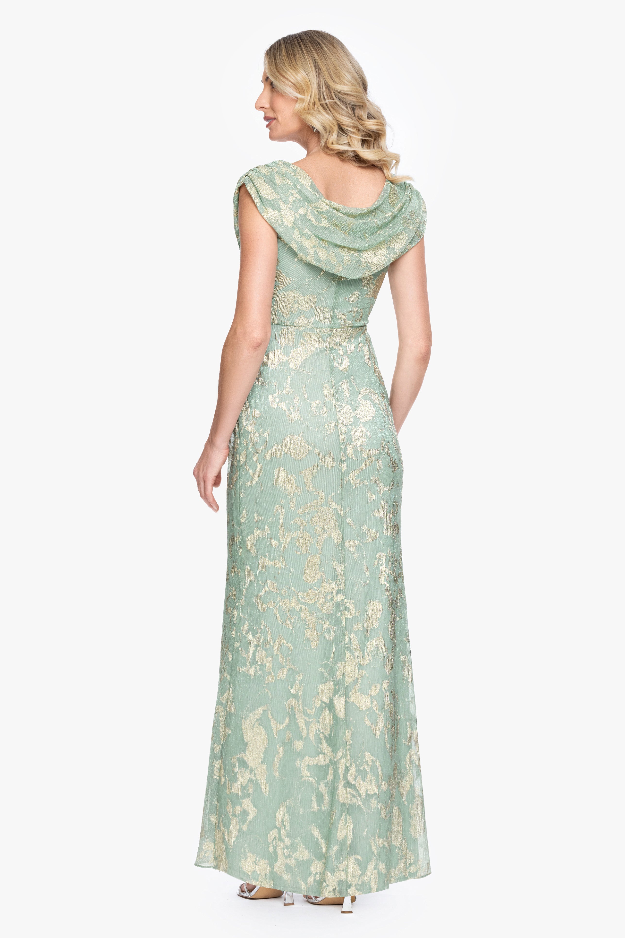 "Vivian" Metallic Drape Neck Dress