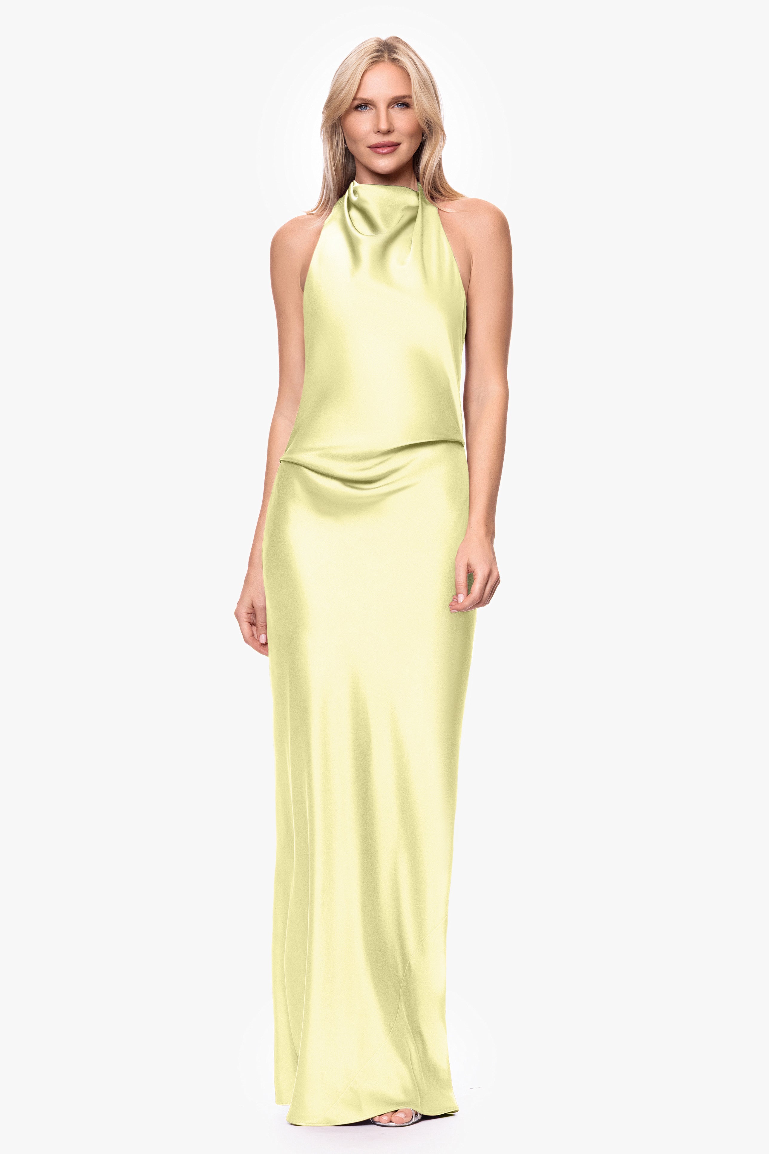 "Amina" Satin Halter Floor Length Dress