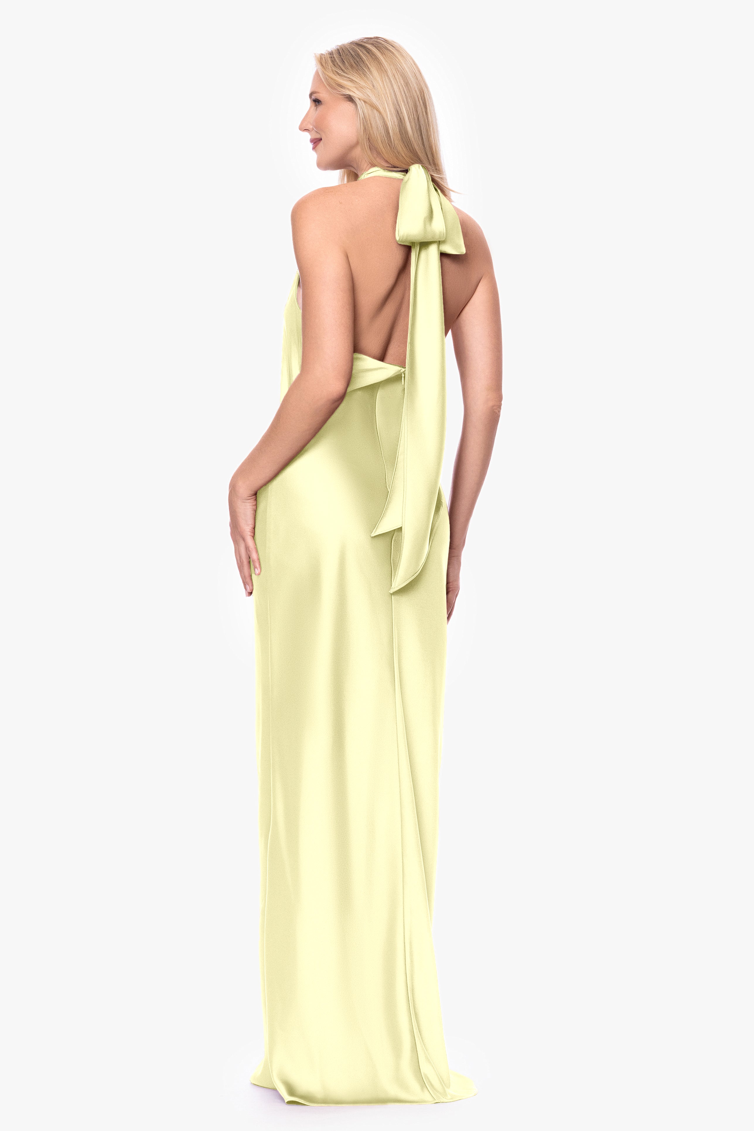 "Amina" Satin Halter Floor Length Dress