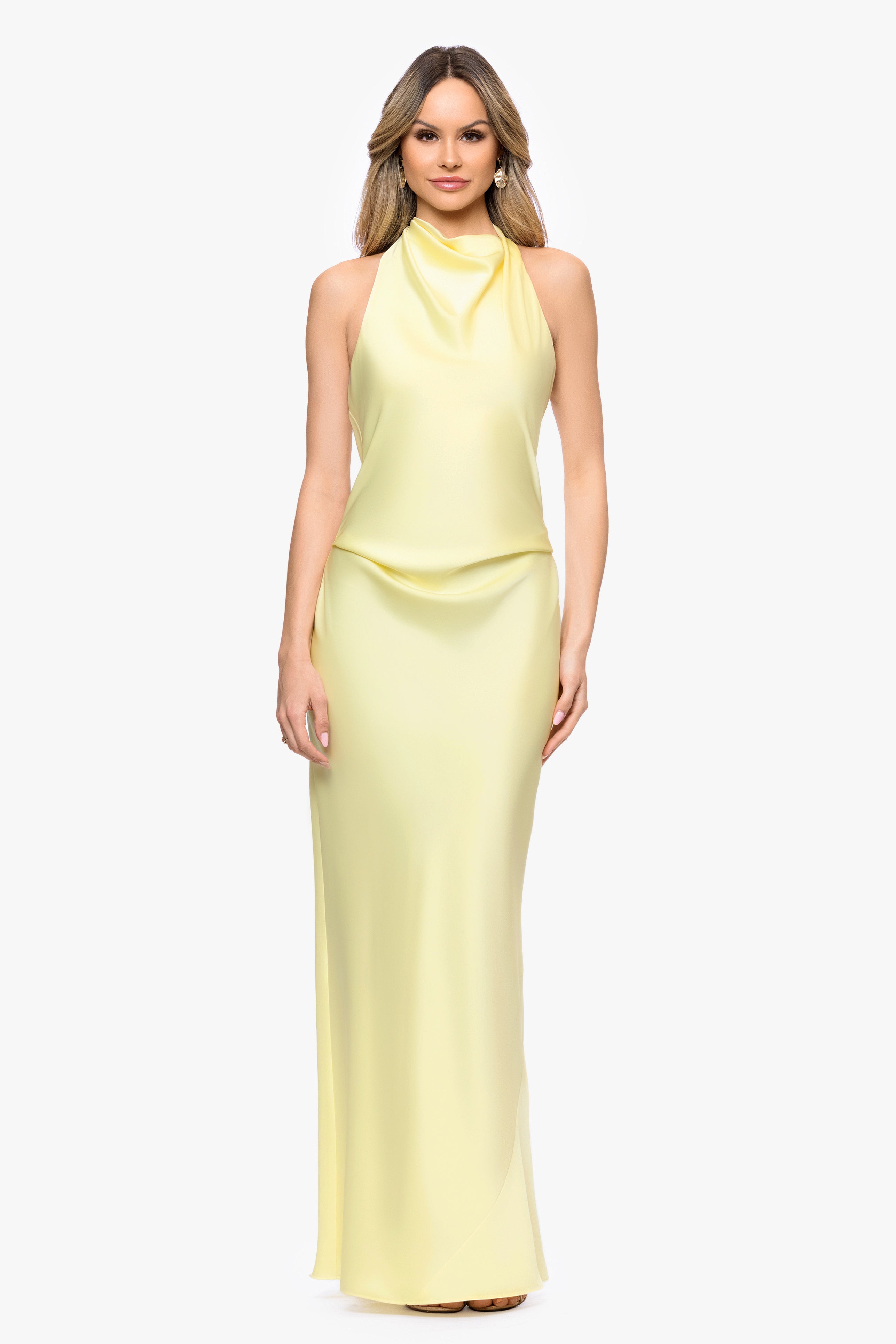 "Amina" Satin Halter Floor Length Dress
