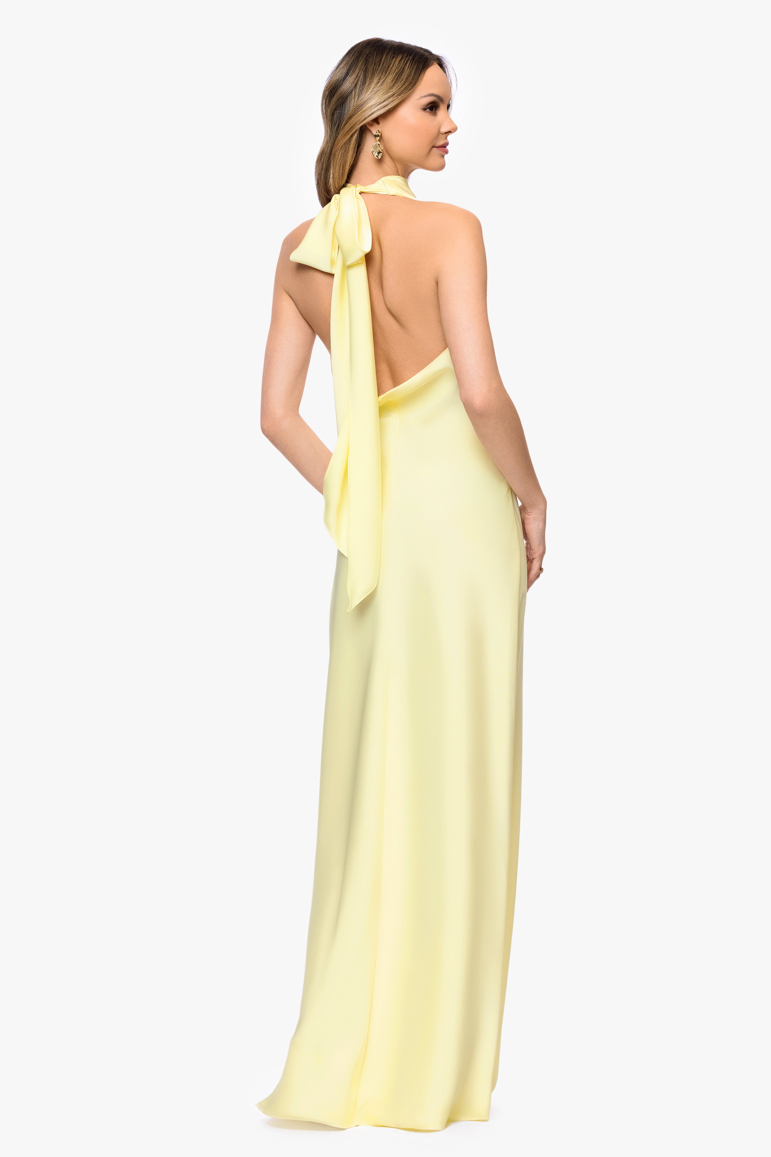 "Amina" Satin Halter Floor Length Dress