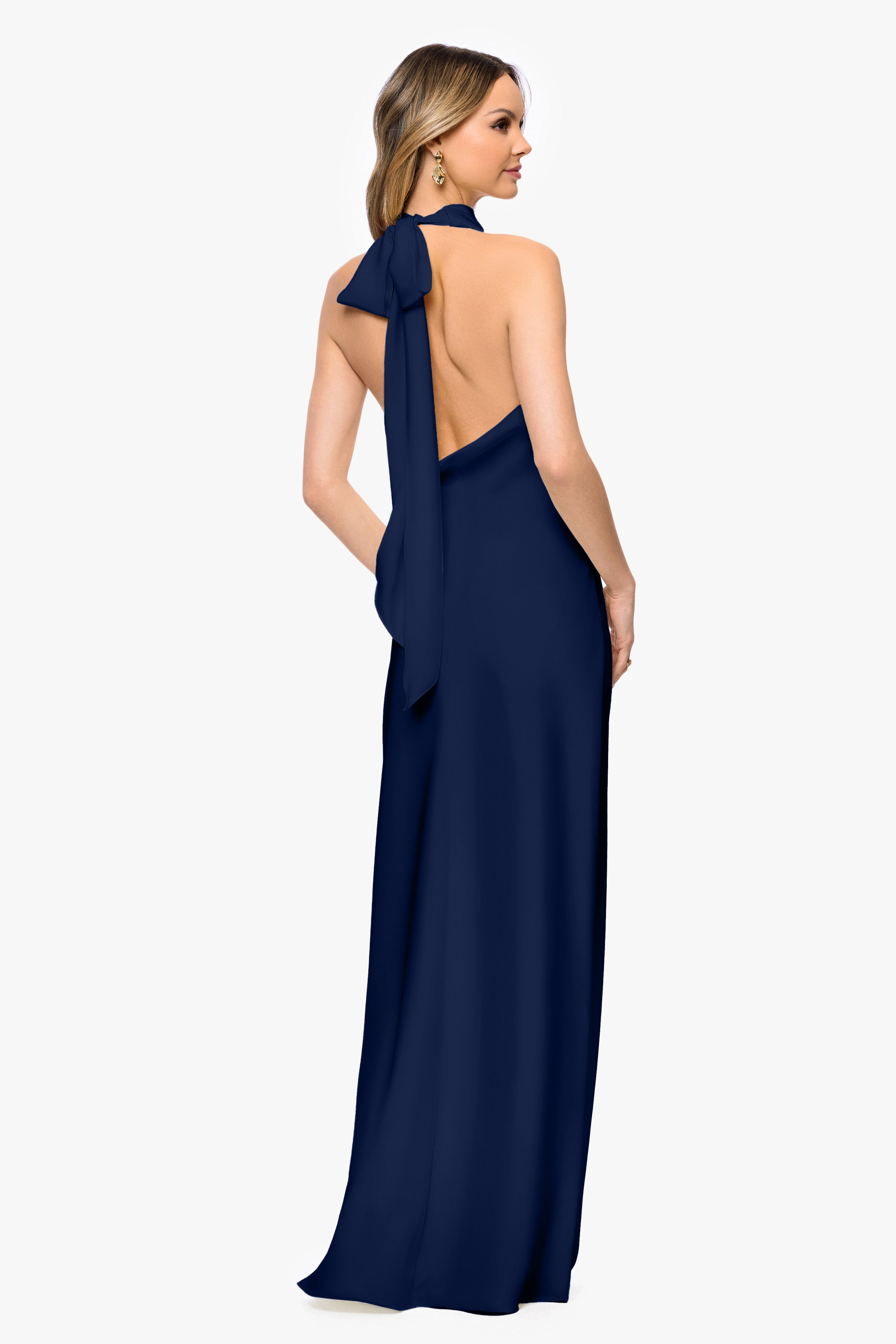 "Amina" Satin Halter Floor Length Dress