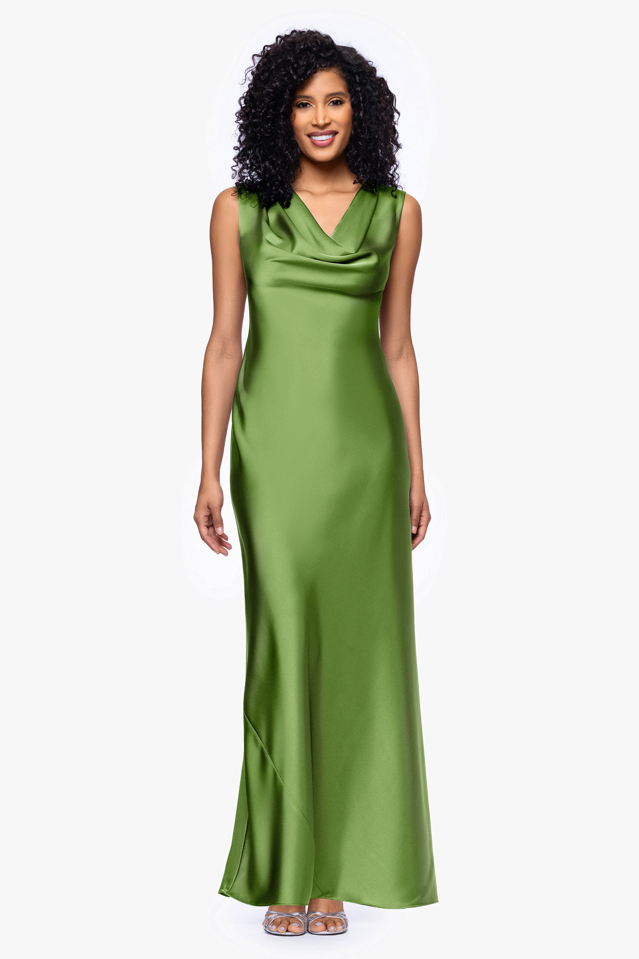 "Amberly" Satin Drape Neck Dress
