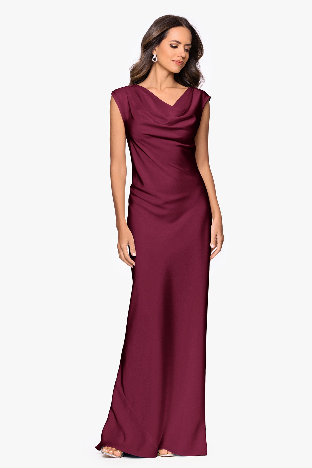 "Amberly" Satin Drape Neck Dress