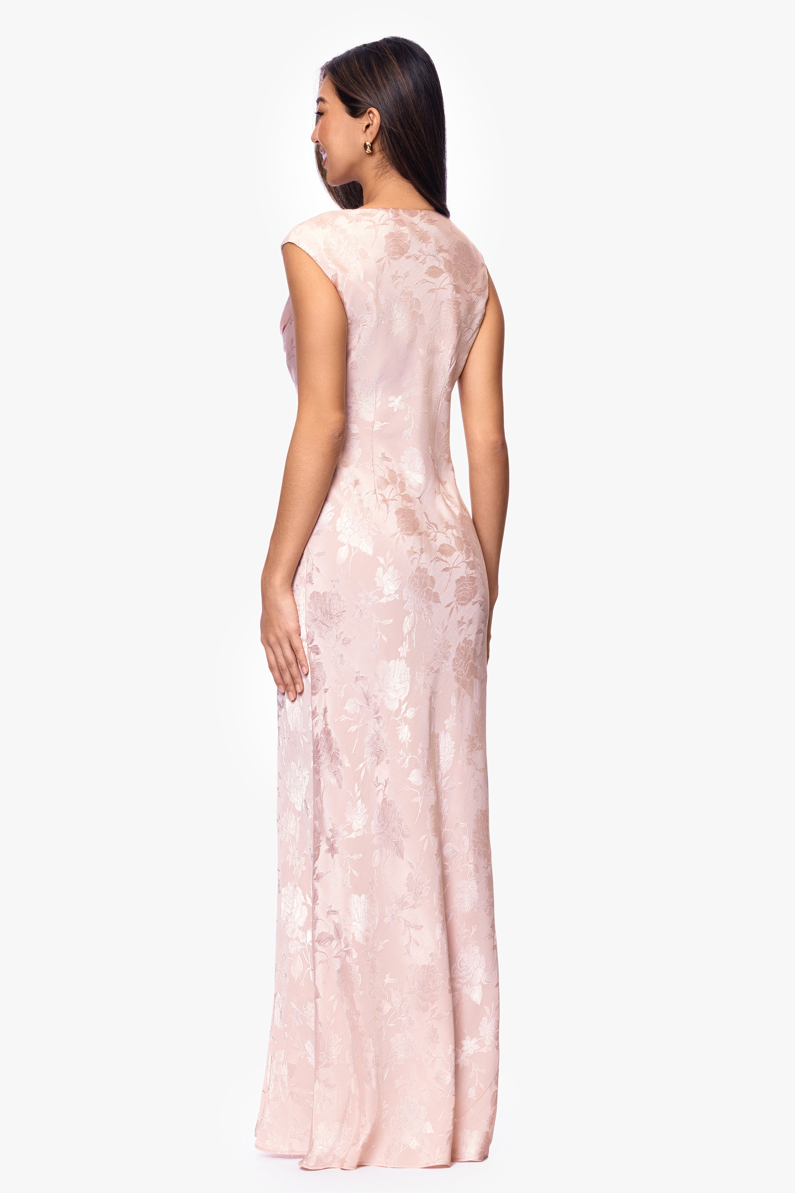 "Kayley" Satin Floral Cowl Neck Floor Length Dress