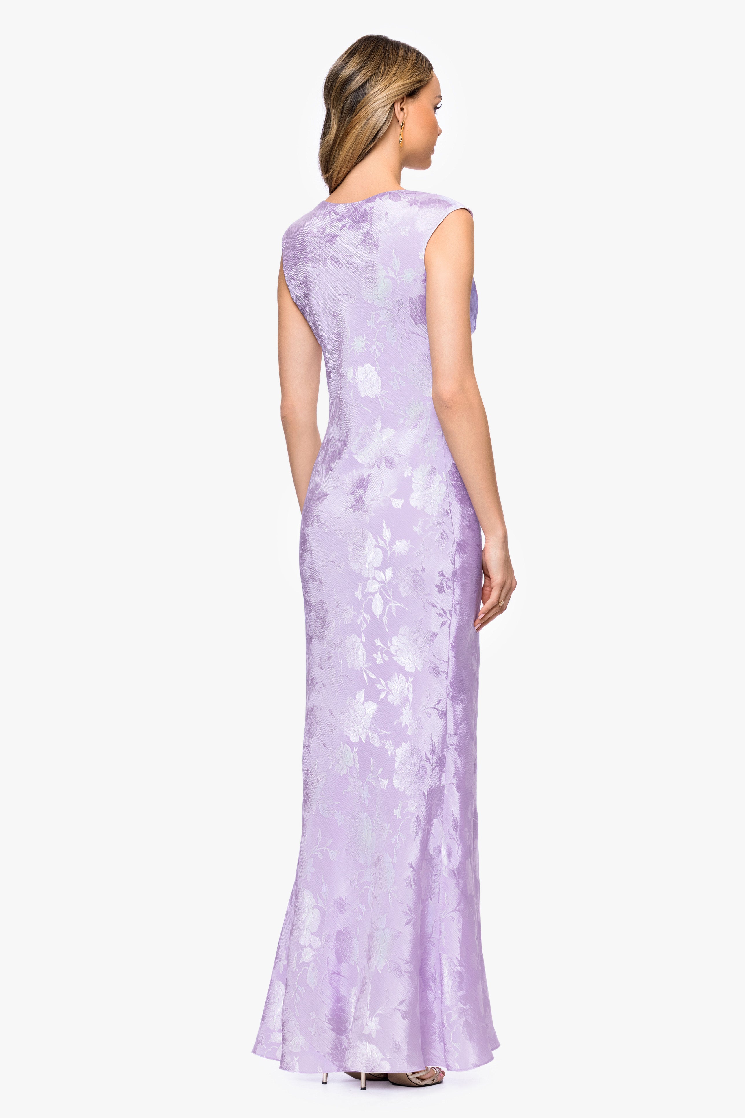 "Kayley" Jacquard Cowl Neck Floor Length Dress