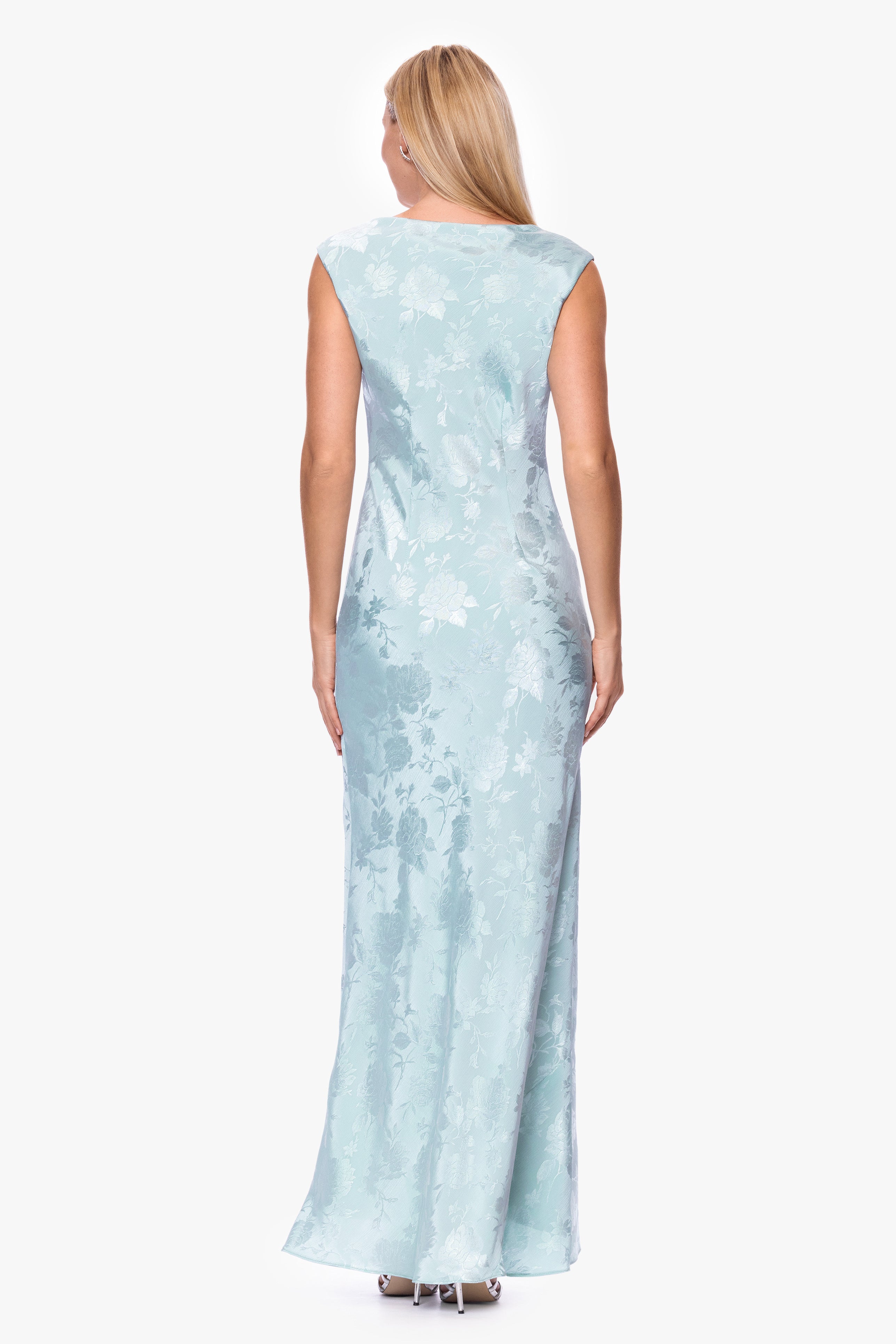 "Kayley" Jacquard Cowl Neck Floor Length Dress