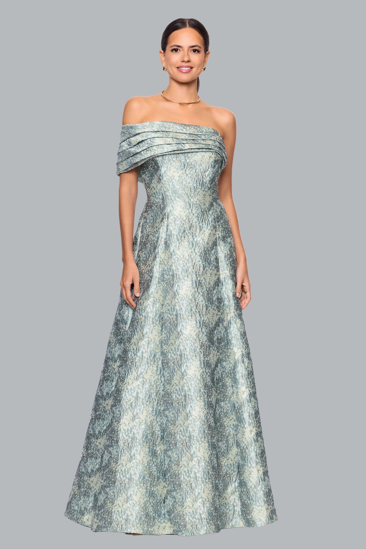 Petite "Judith" Brocade One Shoulder A-Line Dress