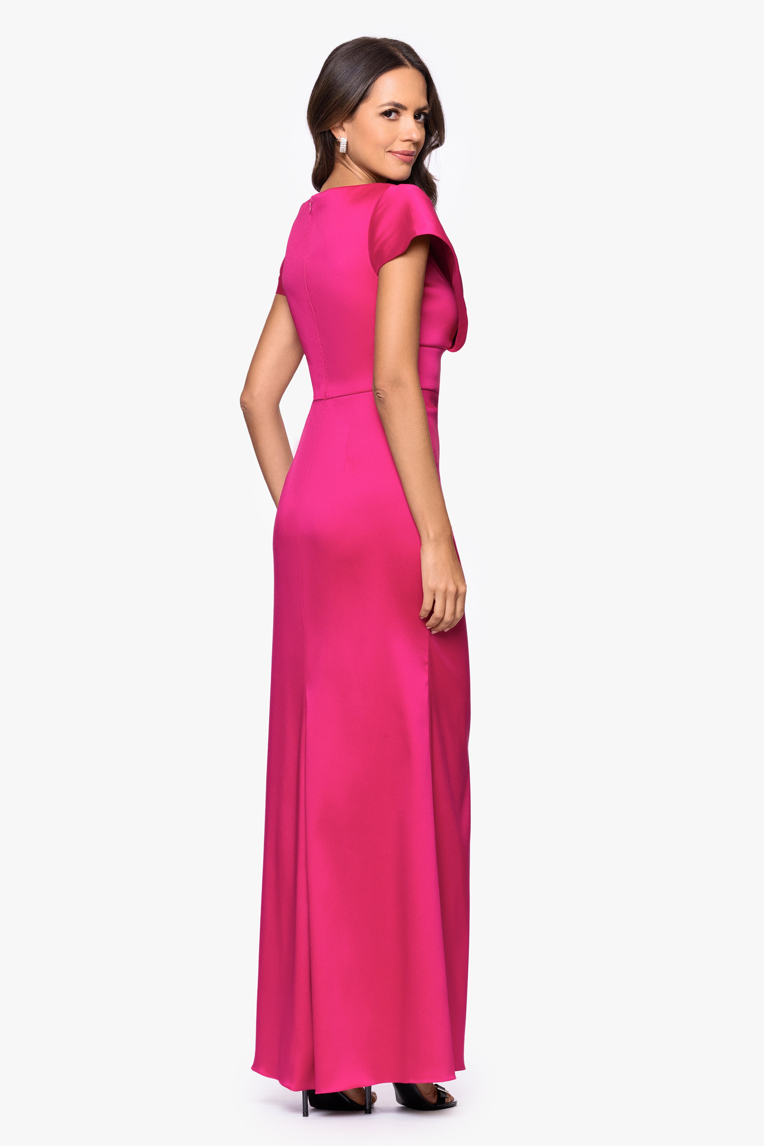 Petite "Rosa" Mikado V-Neck Floor Length Dress