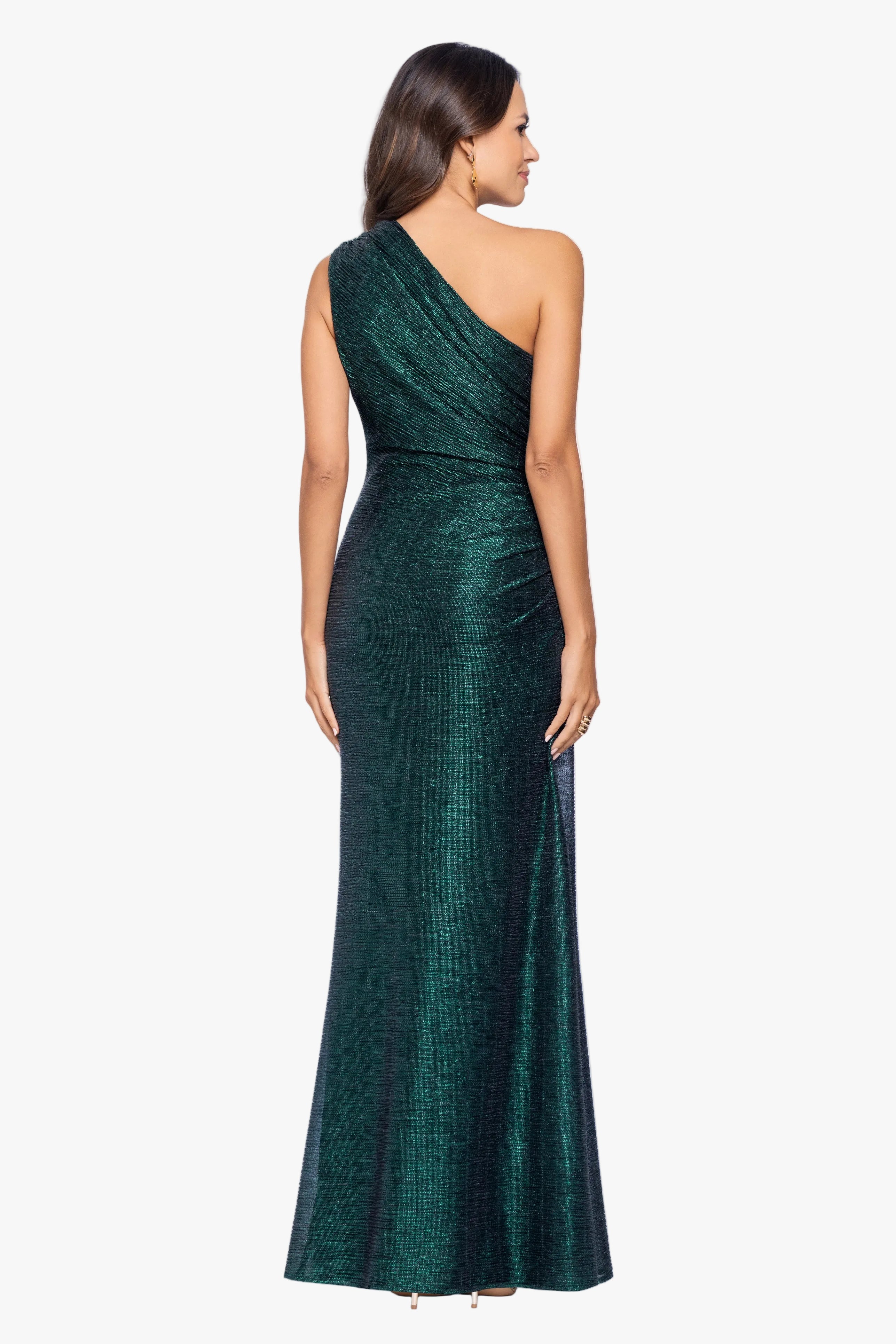 "Avril" Metallic One Shoulder Ruched Dress
