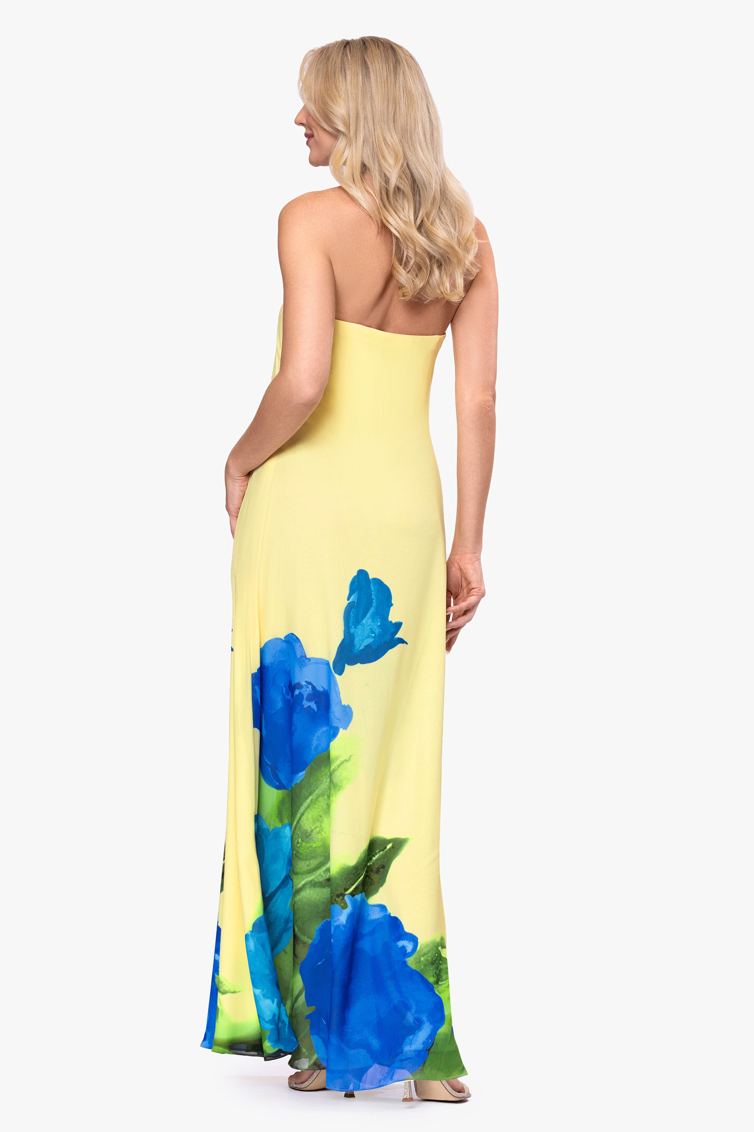 "Carmen" Chiffon Strapless Floral Floor Length Dress