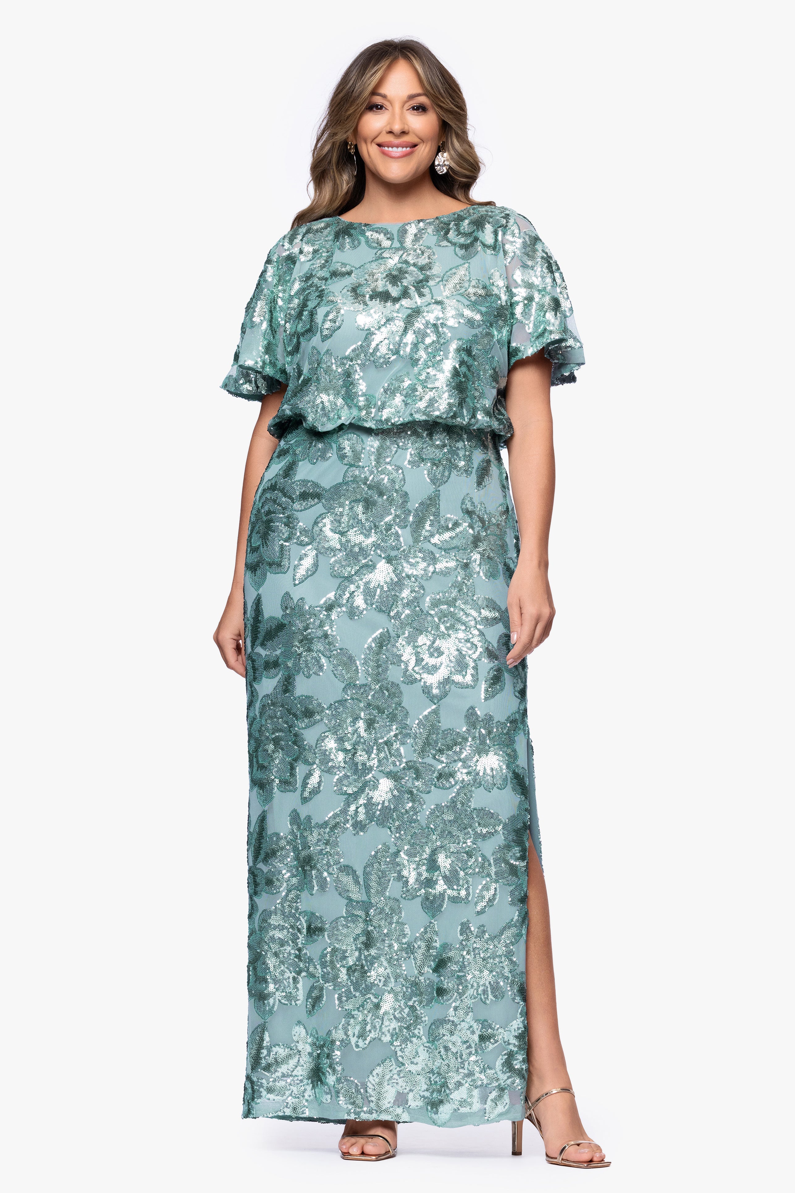 Plus "Tracy" Sequin Embellished Floor Length Dress