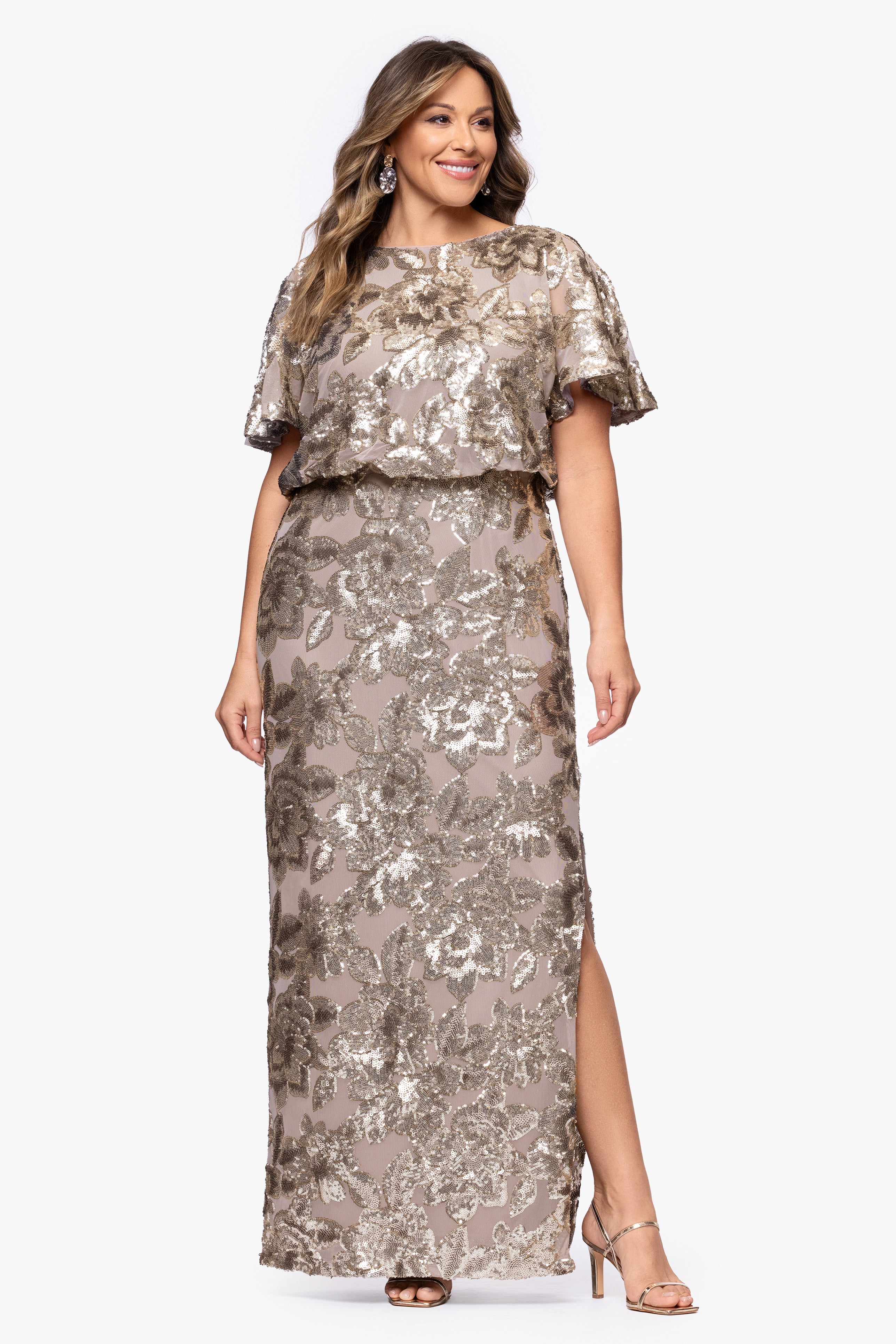 Plus "Tracy" Sequin Embellished Floor Length Dress