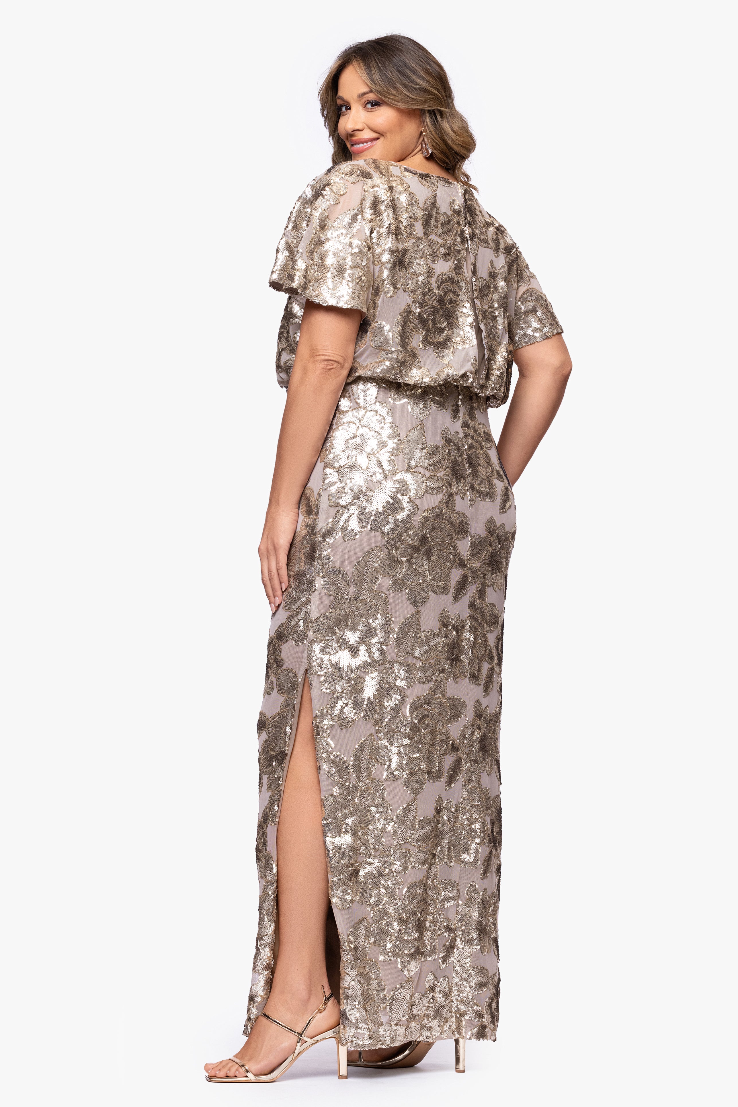 Plus "Tracy" Sequin Embellished Floor Length Dress