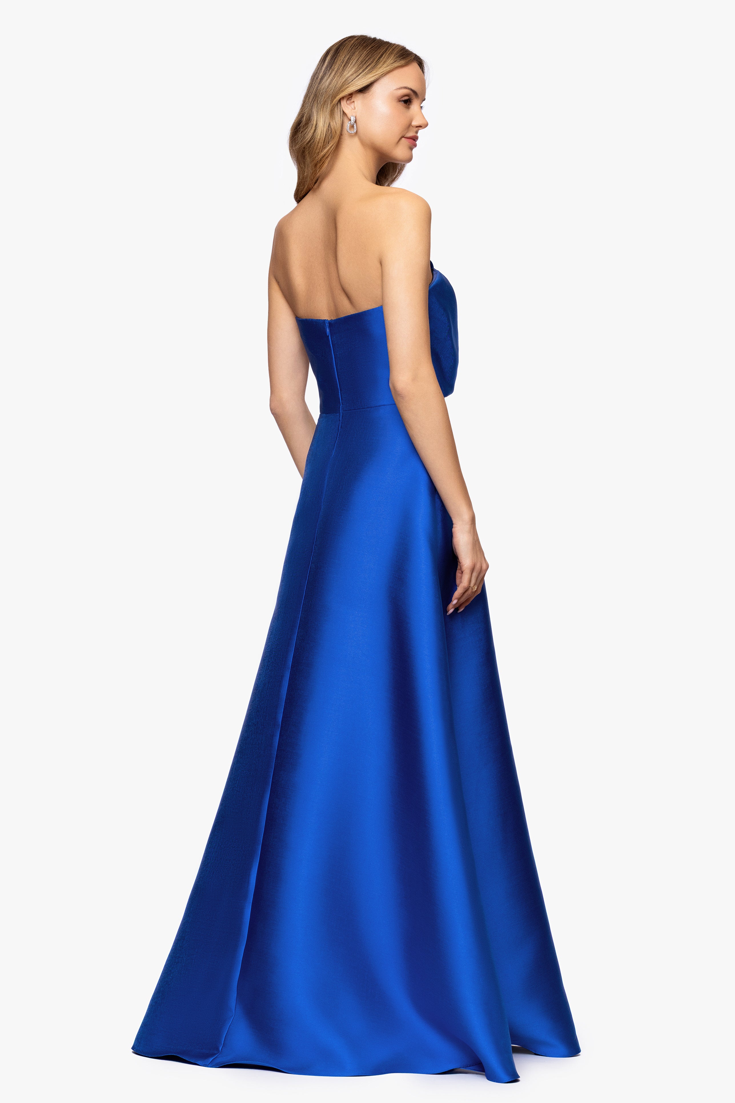 "Audrey" Mikado Strapless Bow Twist Floor Length Dress