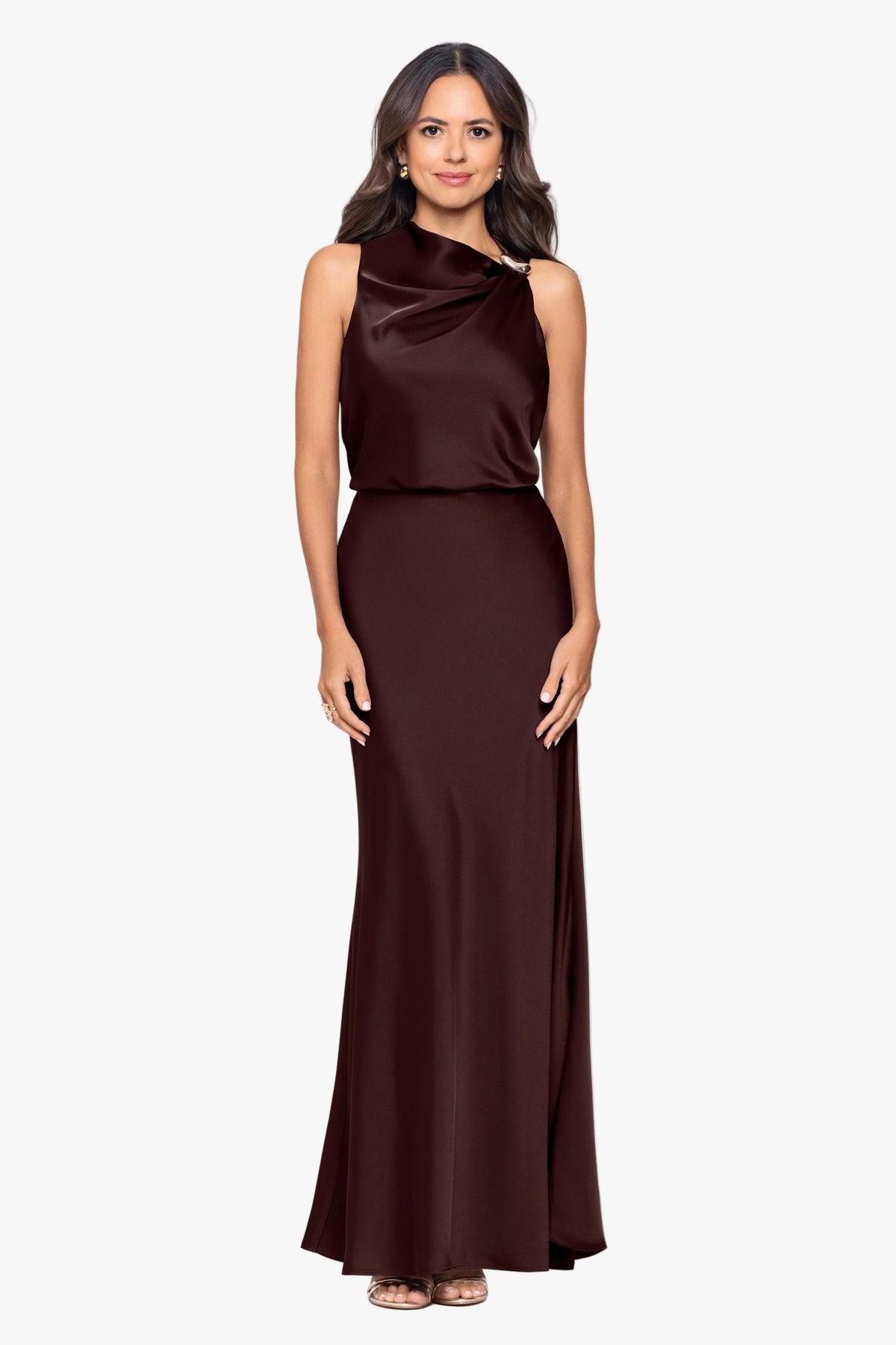 "Colette" Satin Ruched Trim Dress
