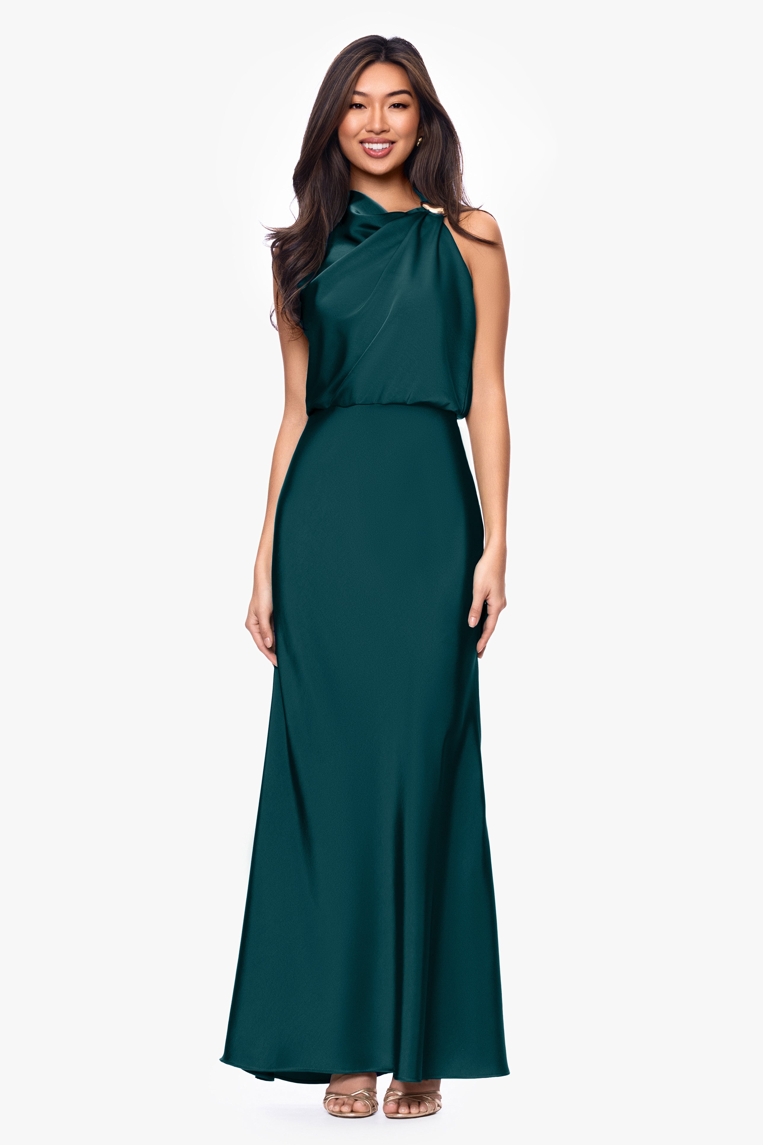 "Colette" Satin Ruched Trim Dress