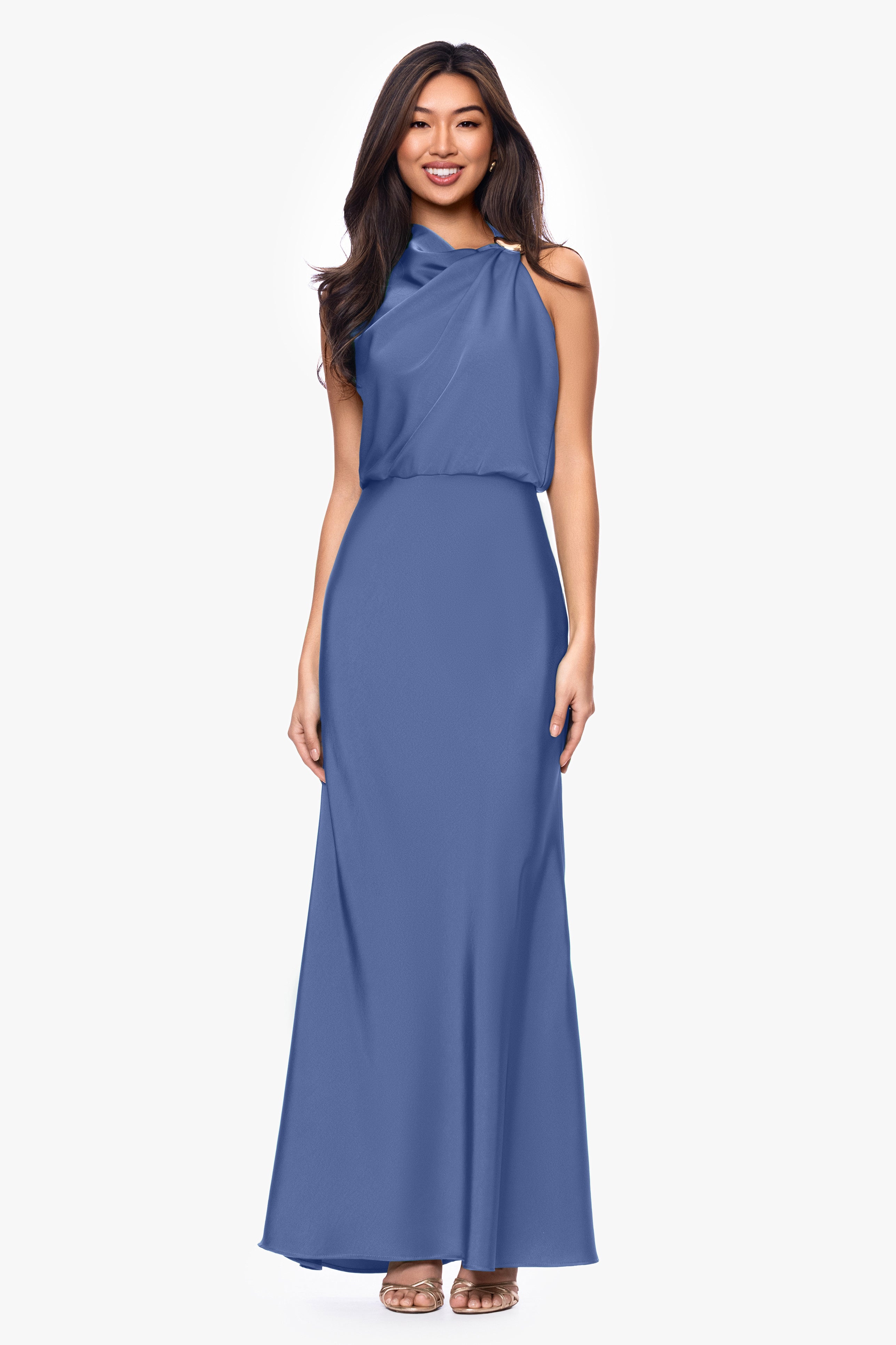 Petite "Colette" Satin Ruched Trim Dress