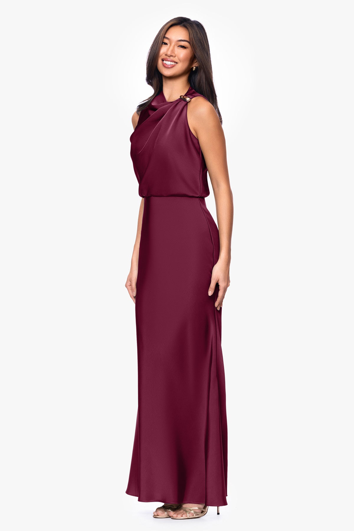"Colette" Satin Ruched Trim Dress
