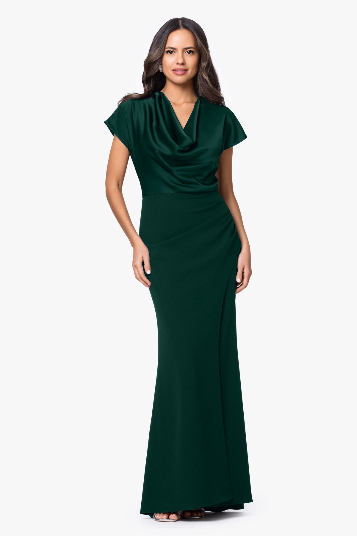 "Rinna" Scuba Crepe & Satin Cowl Neck Dress