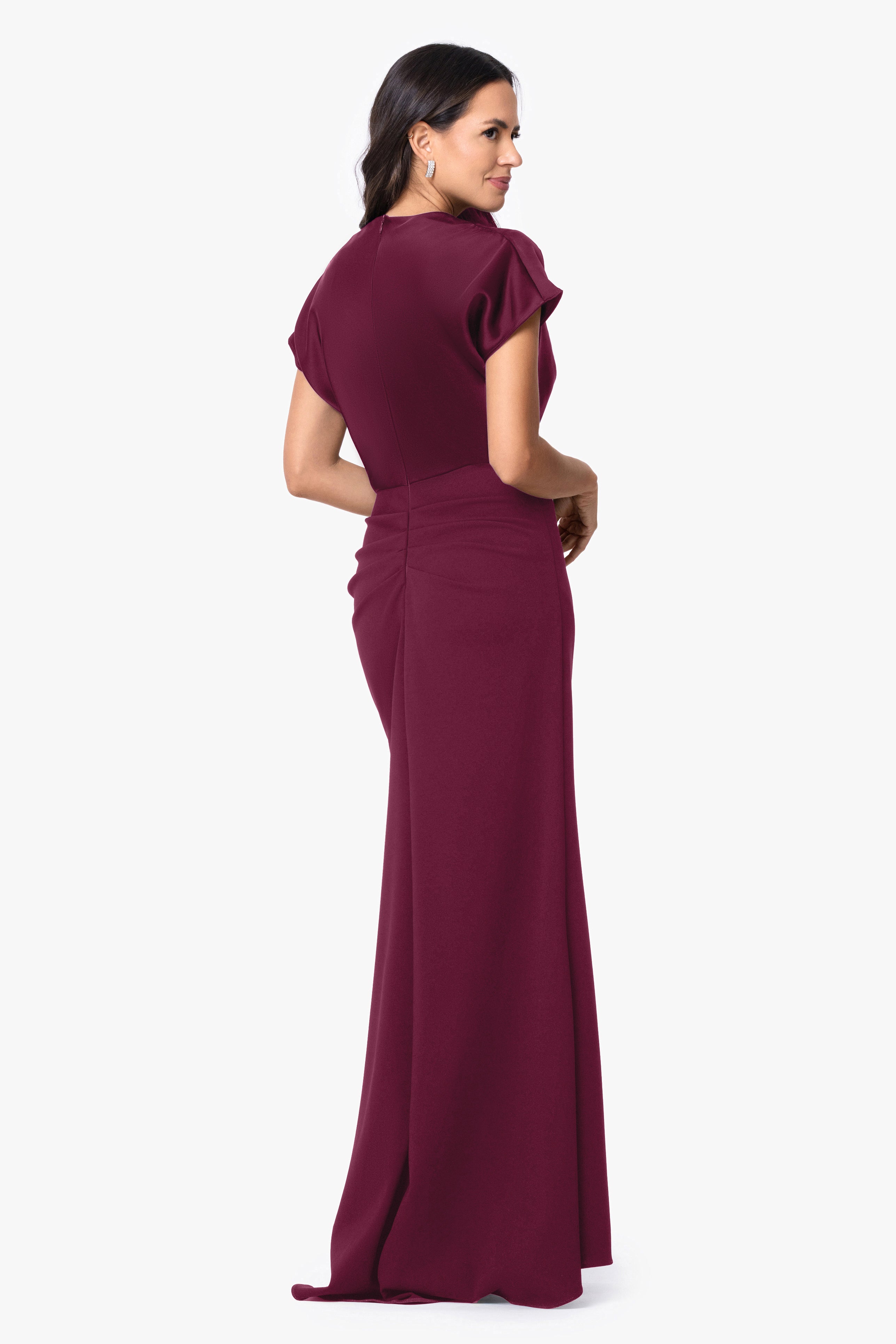 Petite "Rinna" Scuba Crepe & Satin Cowl Neck Dress