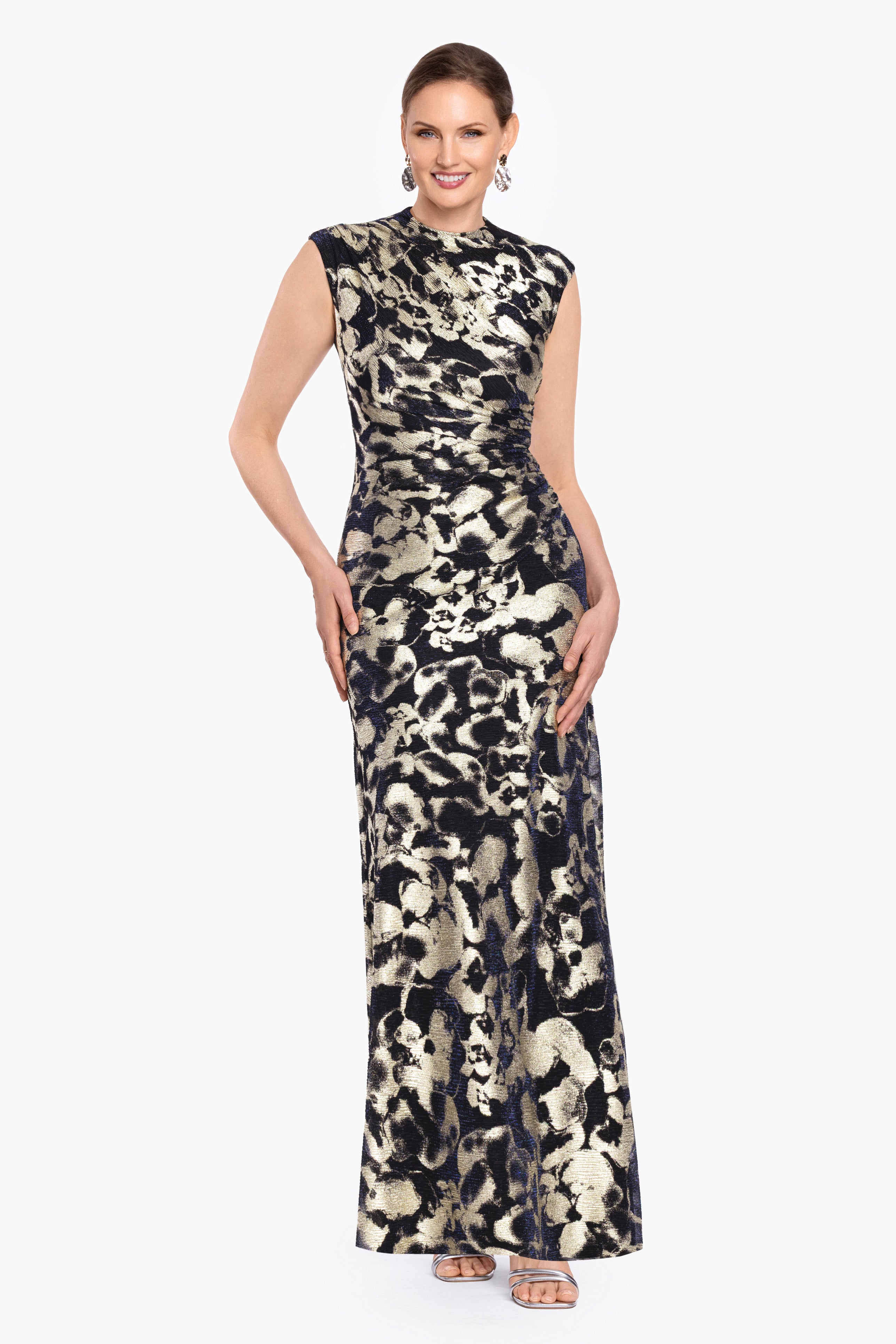 "Cory" Metallic Print Ruched Dress